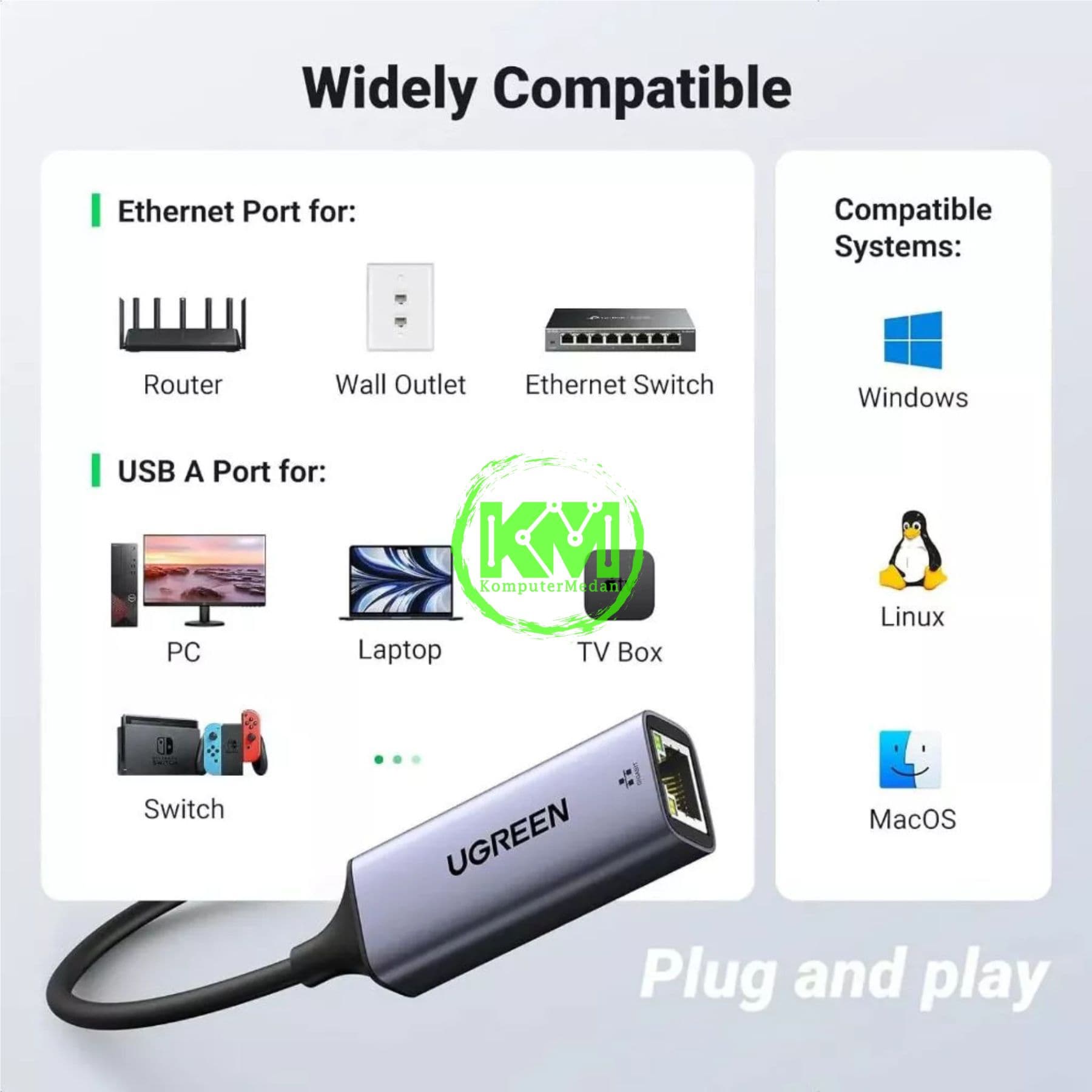 UGREEN ETHERNET ADAPTER USB 3.0 GRAY - PN 15636 - Image 4