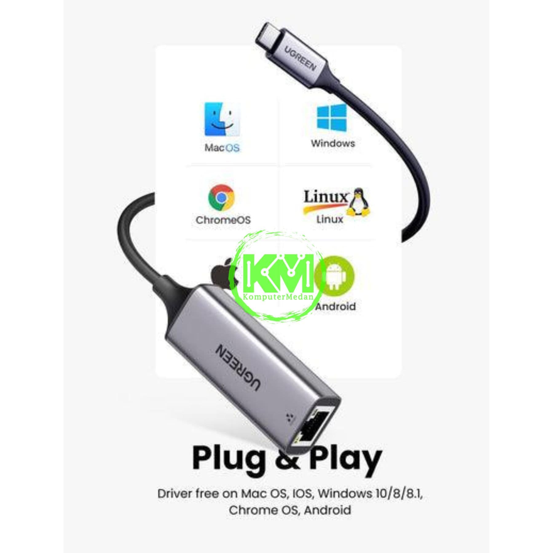 UGREEN ETHERNET ADAPTER USB C TO LAN SPACE GRAY / 50737 - Image 3