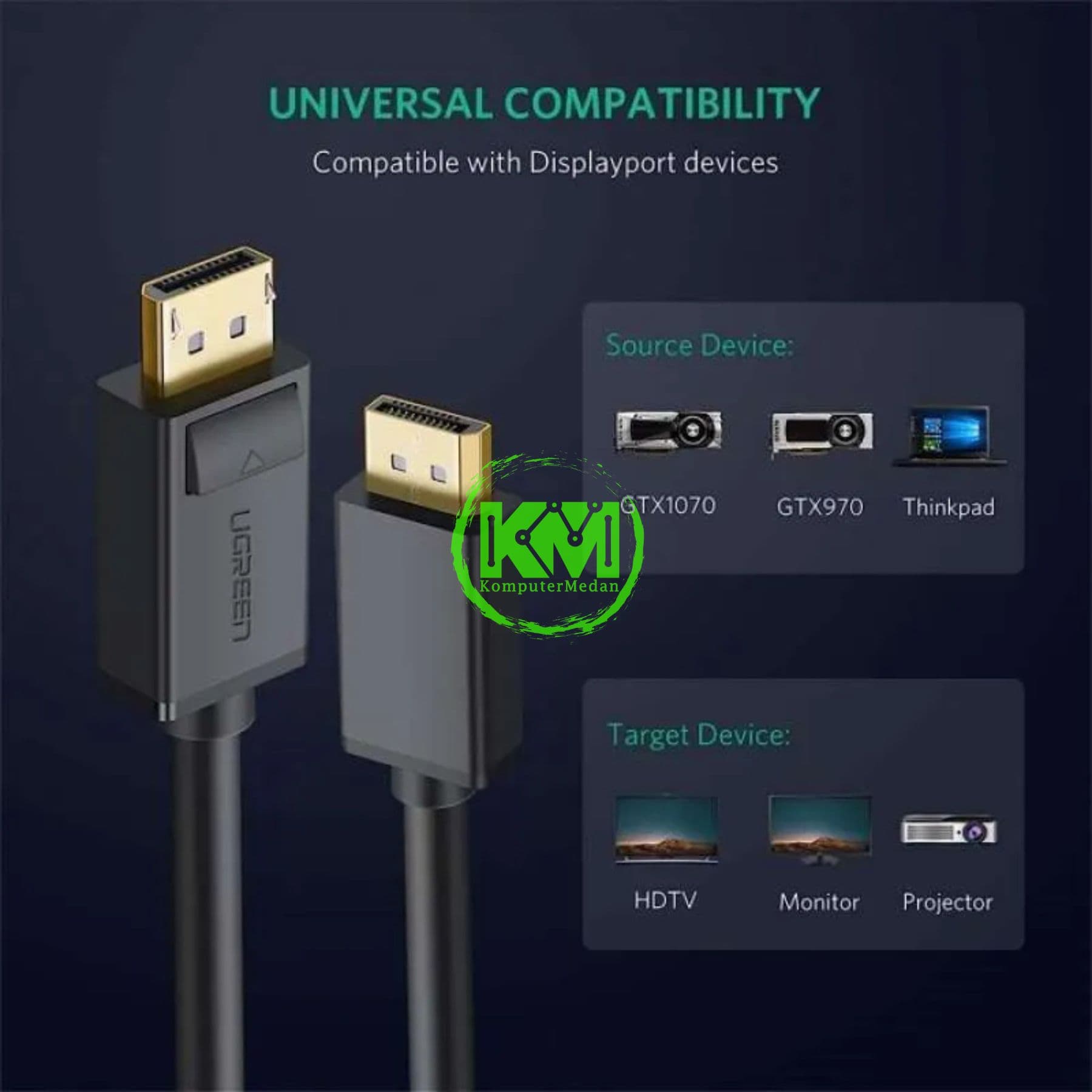 UGREEN DP TO DP CABLE 2M BLACK / 10211 - Image 3