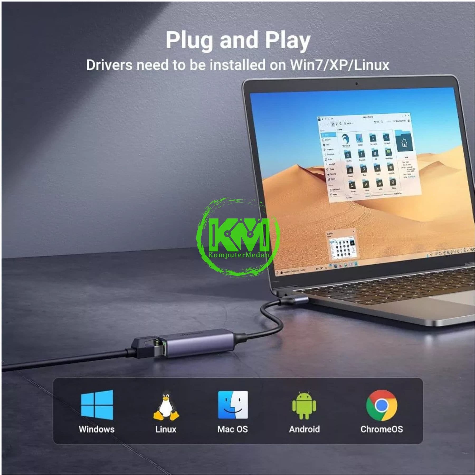 UGREEN ETHERNET ADAPTER USB 3.0 GRAY - PN 15636 - Image 2