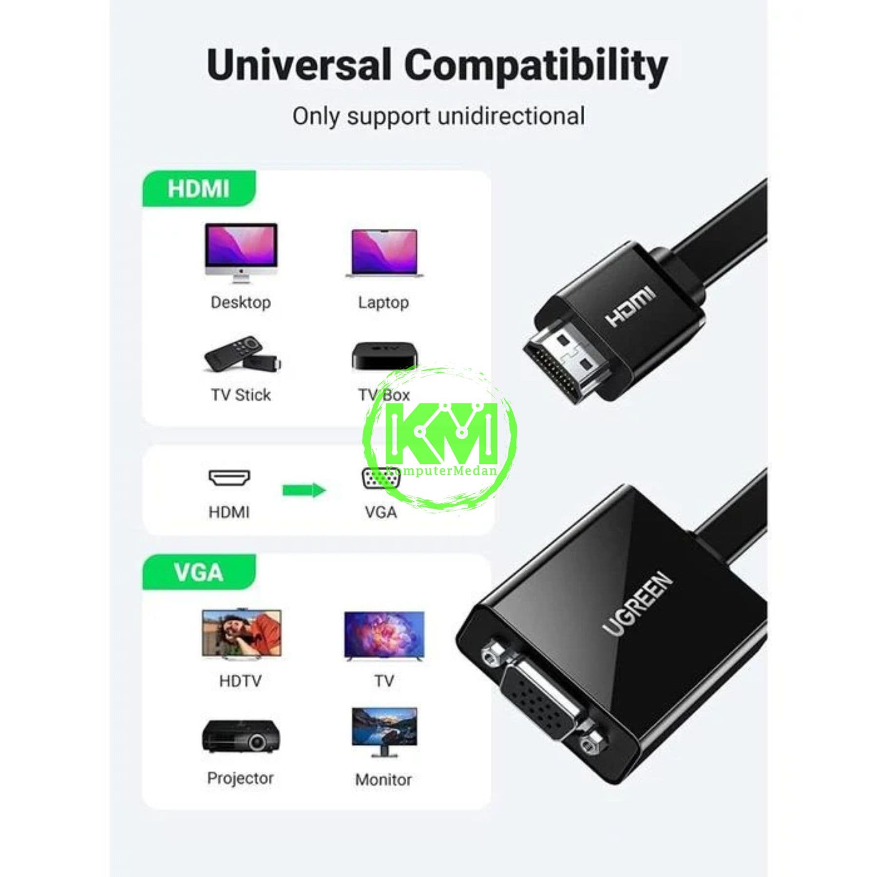 UGREEN CONVERTER HDMI TO VGA BLACK / 40248 - Image 4