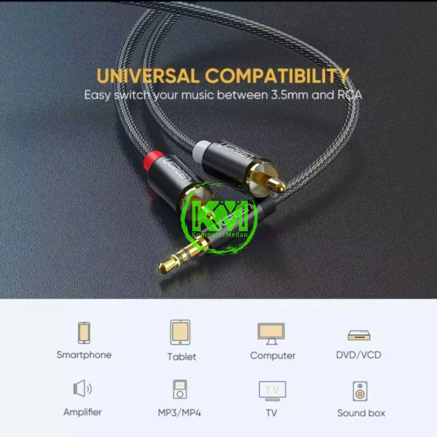 UGREEN CABLE 3.5M PLUG TO 2RCA MALE 3M BLACK / 10590 - Image 3