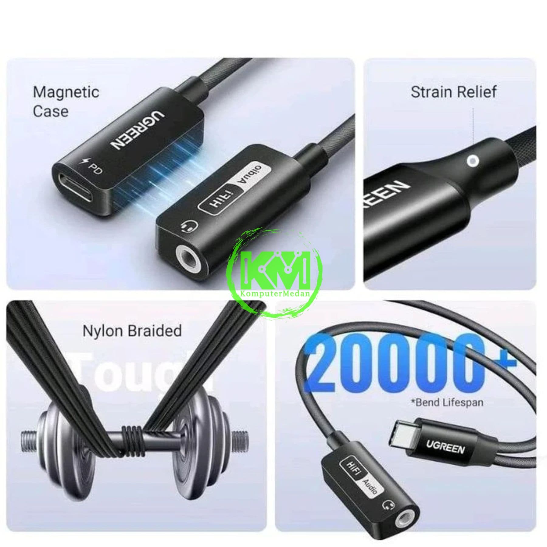 UGREEN MAGNETIC SPLITTER C TO JACK 3.5MM + TYPE-C 60W BLACK / 25837 - Image 2