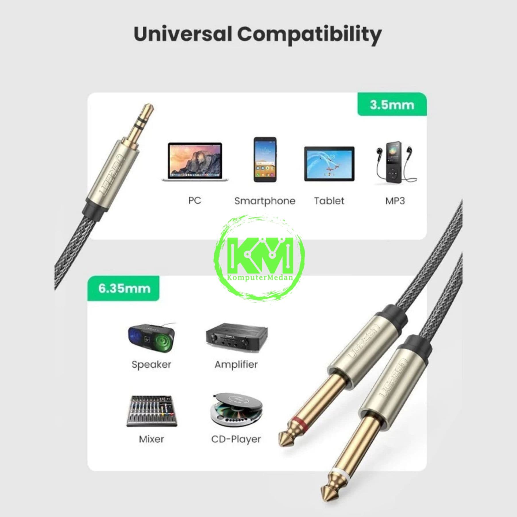 UGREEN CABLE AUDIO 3.5MM TO DUAL 6.35MM M/M 1M / 10613 - Image 5