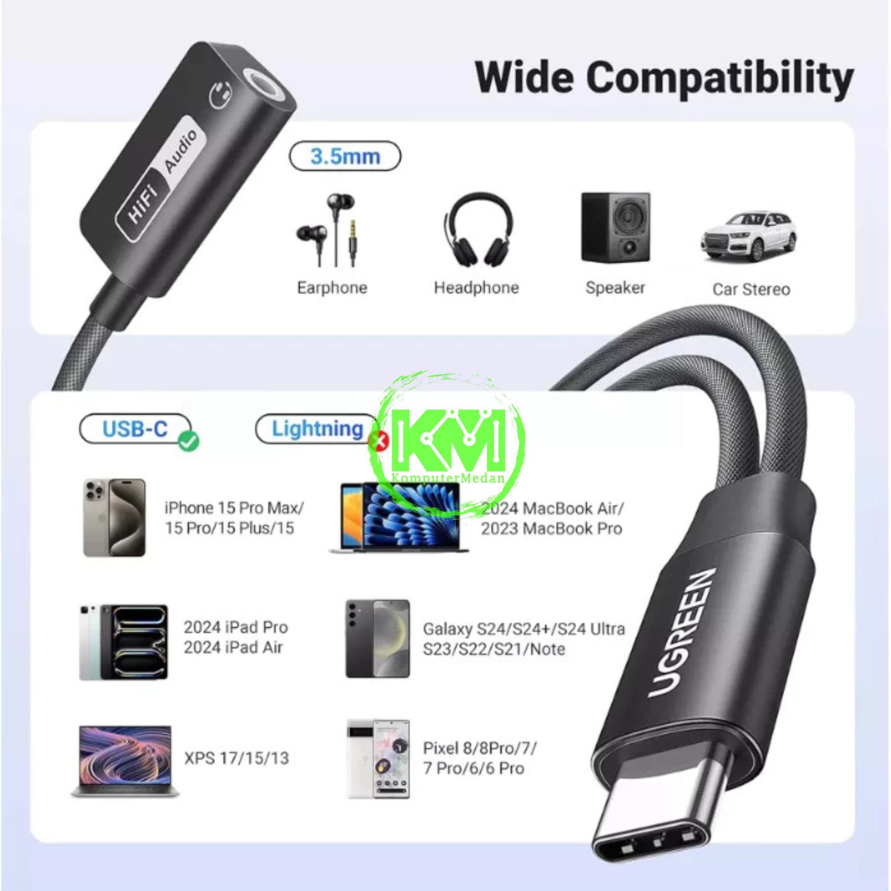 UGREEN MAGNETIC SPLITTER C TO JACK 3.5MM + TYPE-C 60W BLACK / 25837 - Image 5