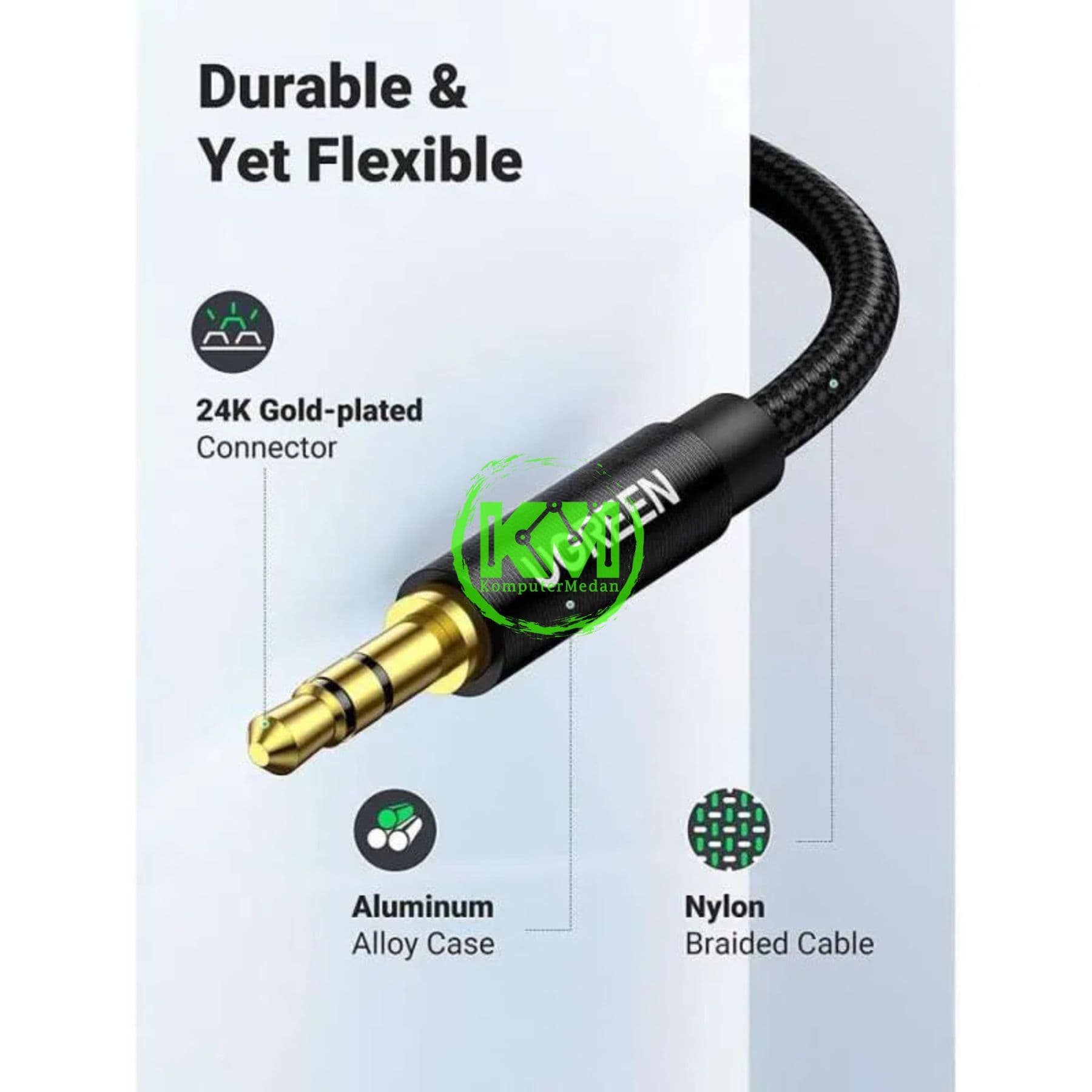 UGREEN 3.5MM CABLE GOLD PLATE 1M BLACK / 50361 - Image 7