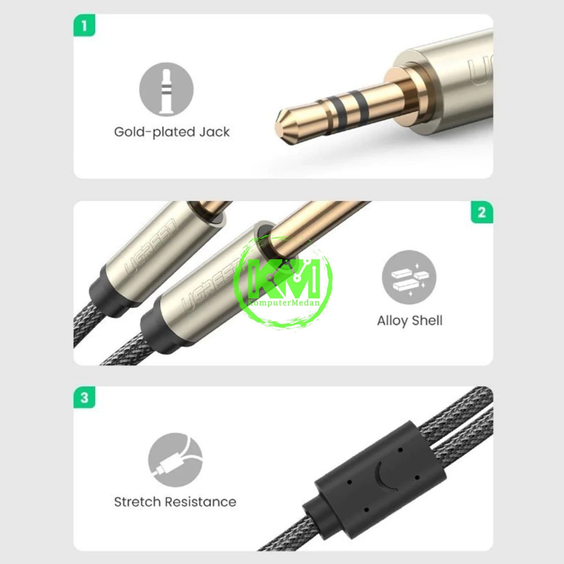 UGREEN CABLE AUDIO 3.5MM TO DUAL 6.35MM M/M 1M / 10613 - Image 4