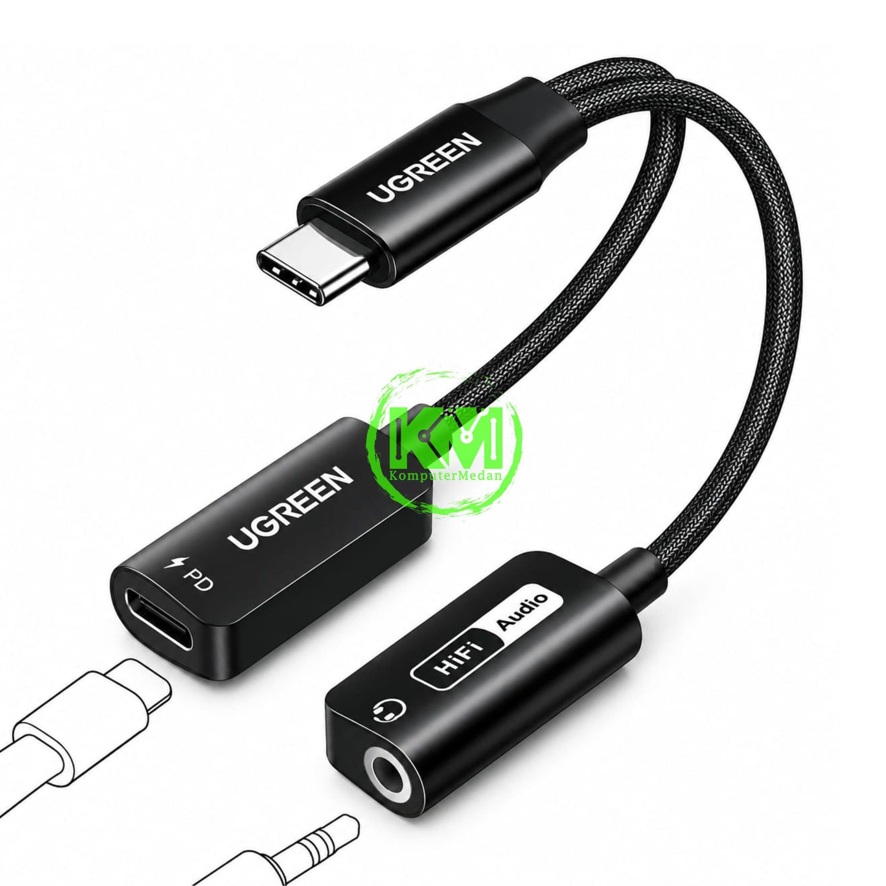 UGREEN MAGNETIC SPLITTER C TO JACK 3.5MM + TYPE-C 60W BLACK / 25837