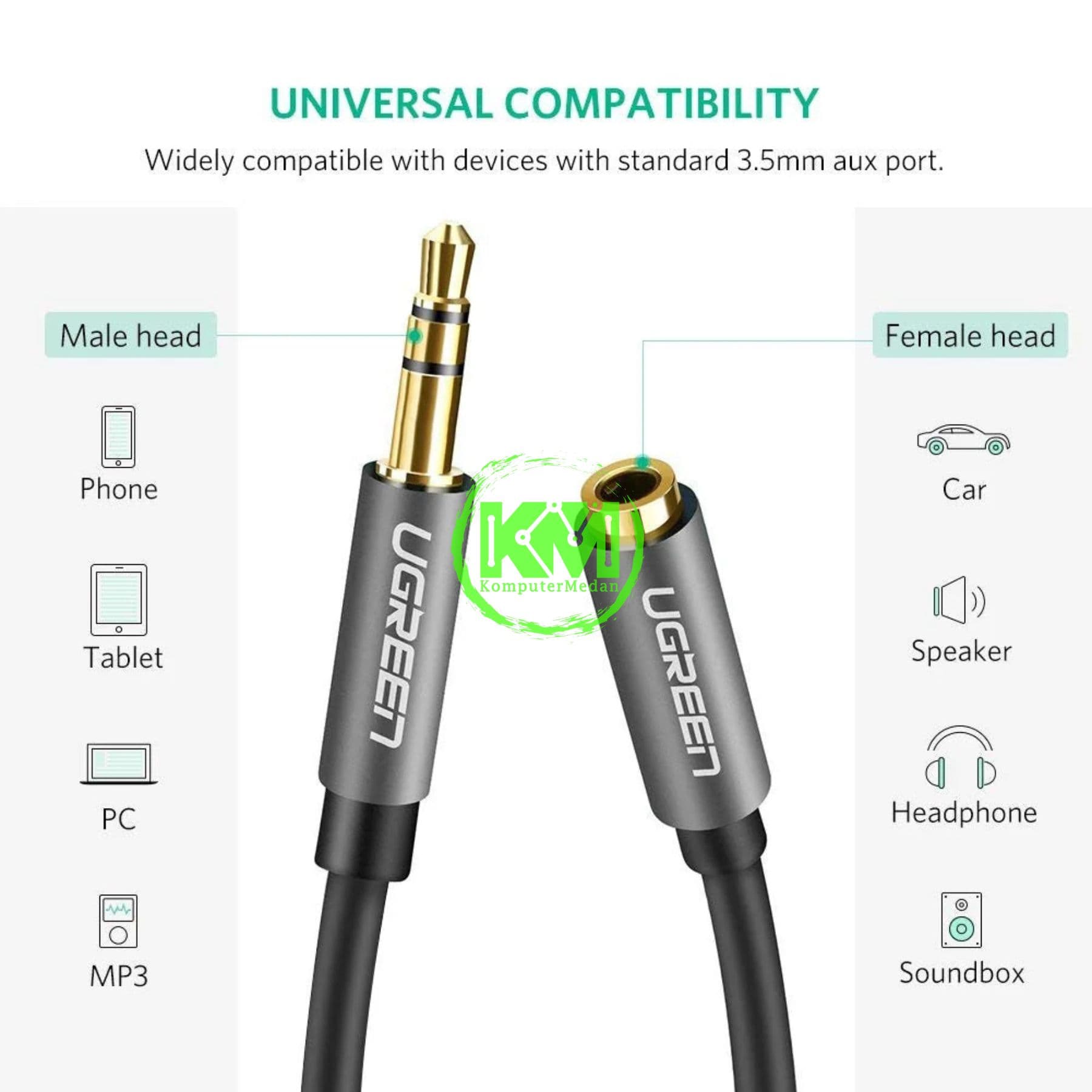 UGREEN CABLE AUDIO 3.5MM TO EXTENSION 3M BLACK - PN 10595 - Image 3