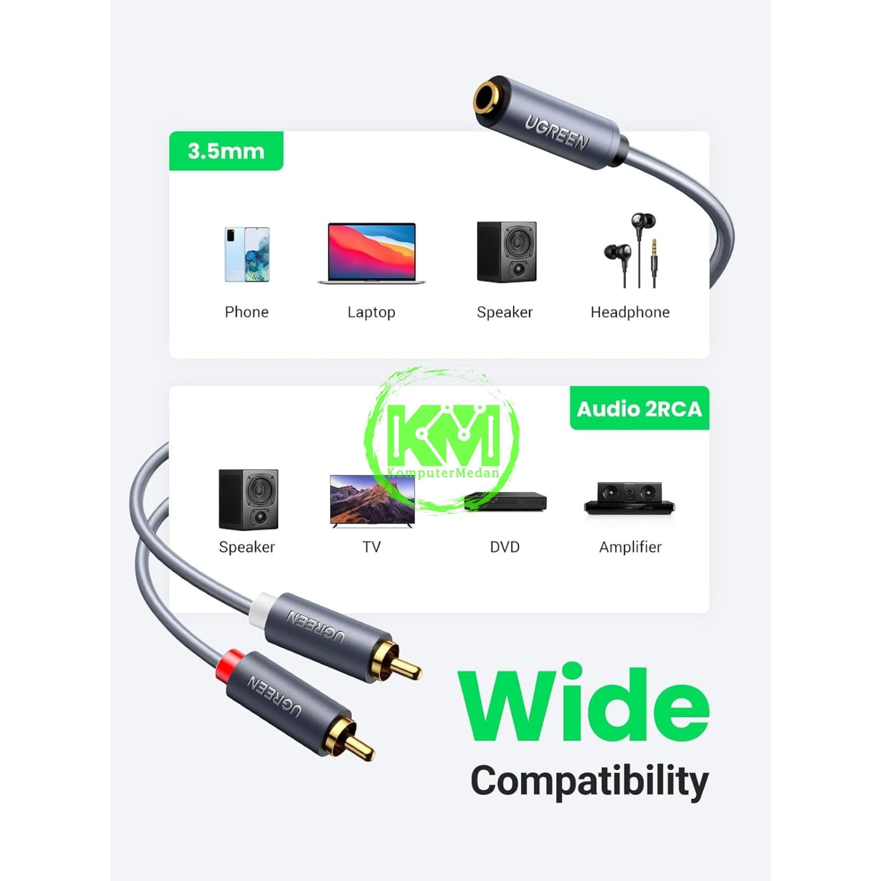 UGREEN CABLE AUDIO 2RCA TO JACK 3.5MM M/F 1M / 10588 - Image 5