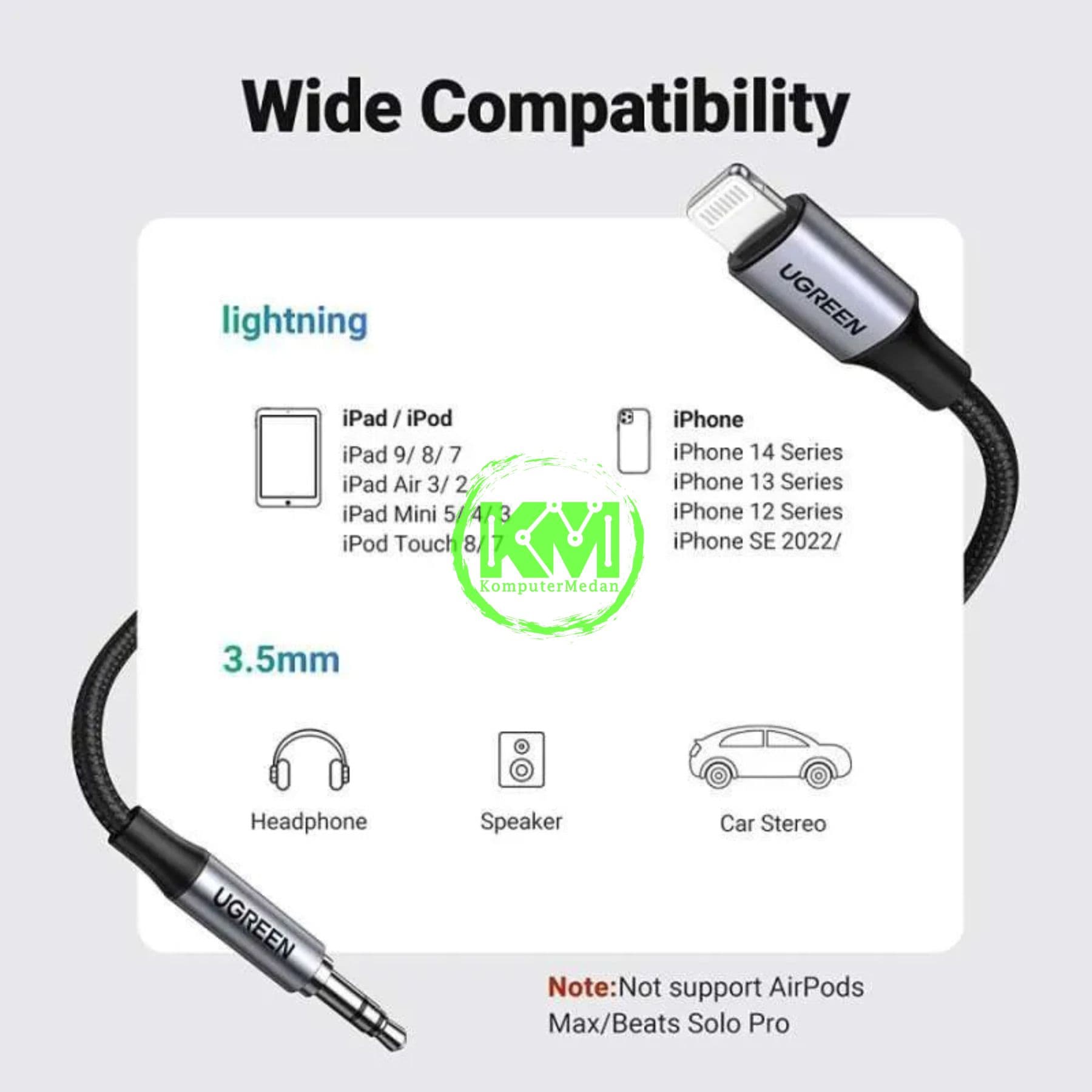 UGREEN CABLE AUX LIGHTNING TO 3.5MM 1M BLACK - PN 70509 - Image 5
