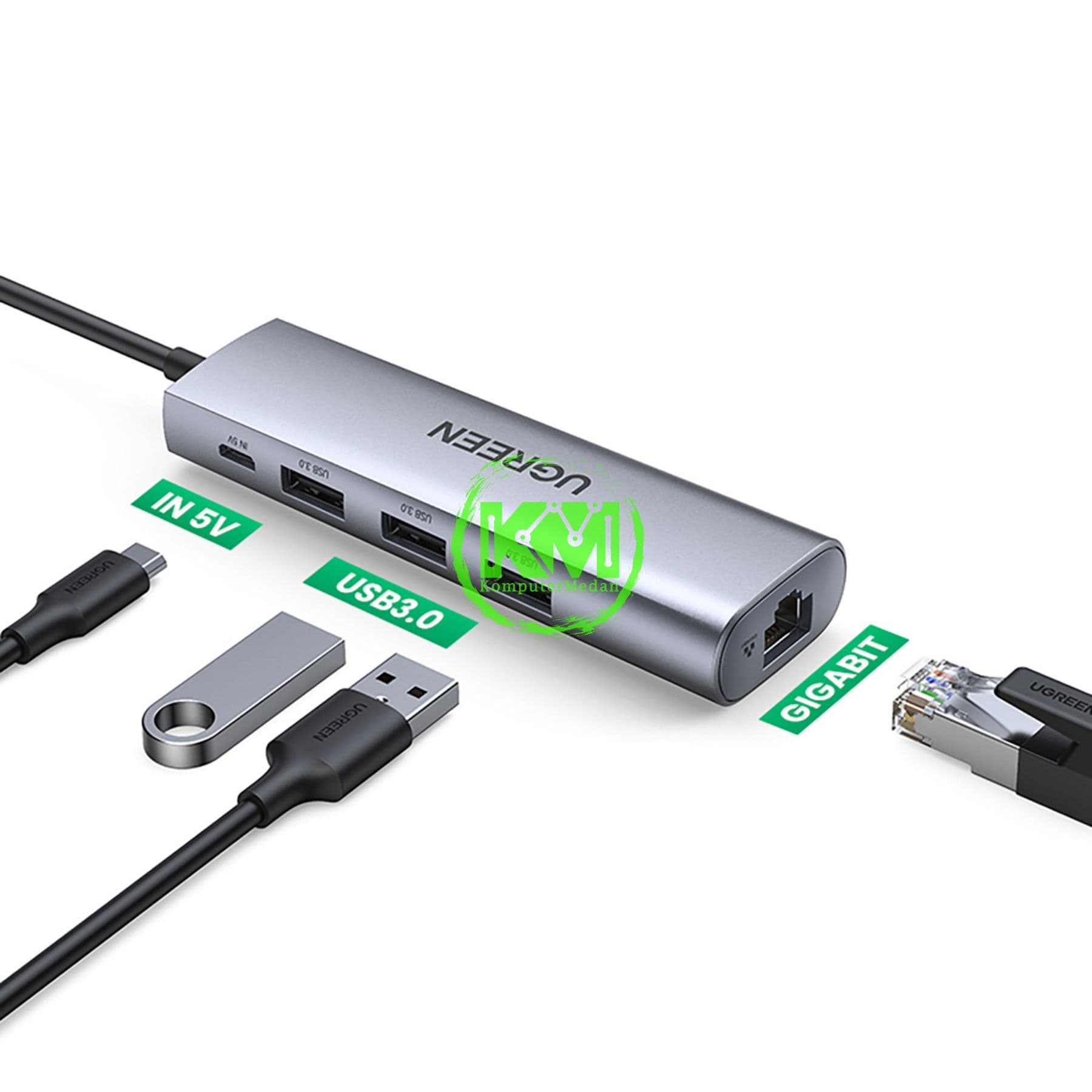 UGREEN ADAPTER HUB USB 3.0 5IN1 GRAY - PN 60812 - Image 3