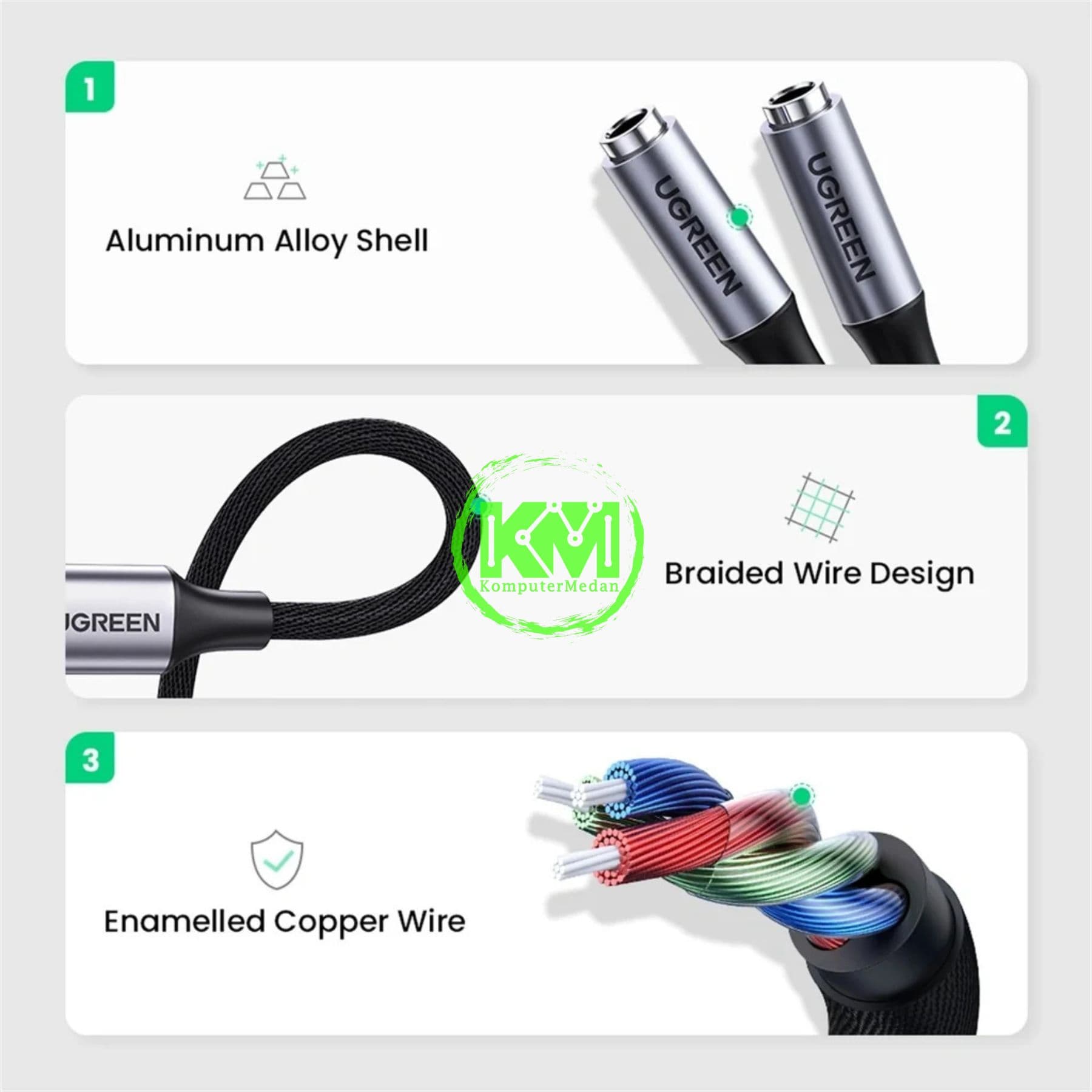 UGREEN CABLE AUDIO-C TO JACK 3.5MM 25CM SILVER - PN 30732 - Image 3