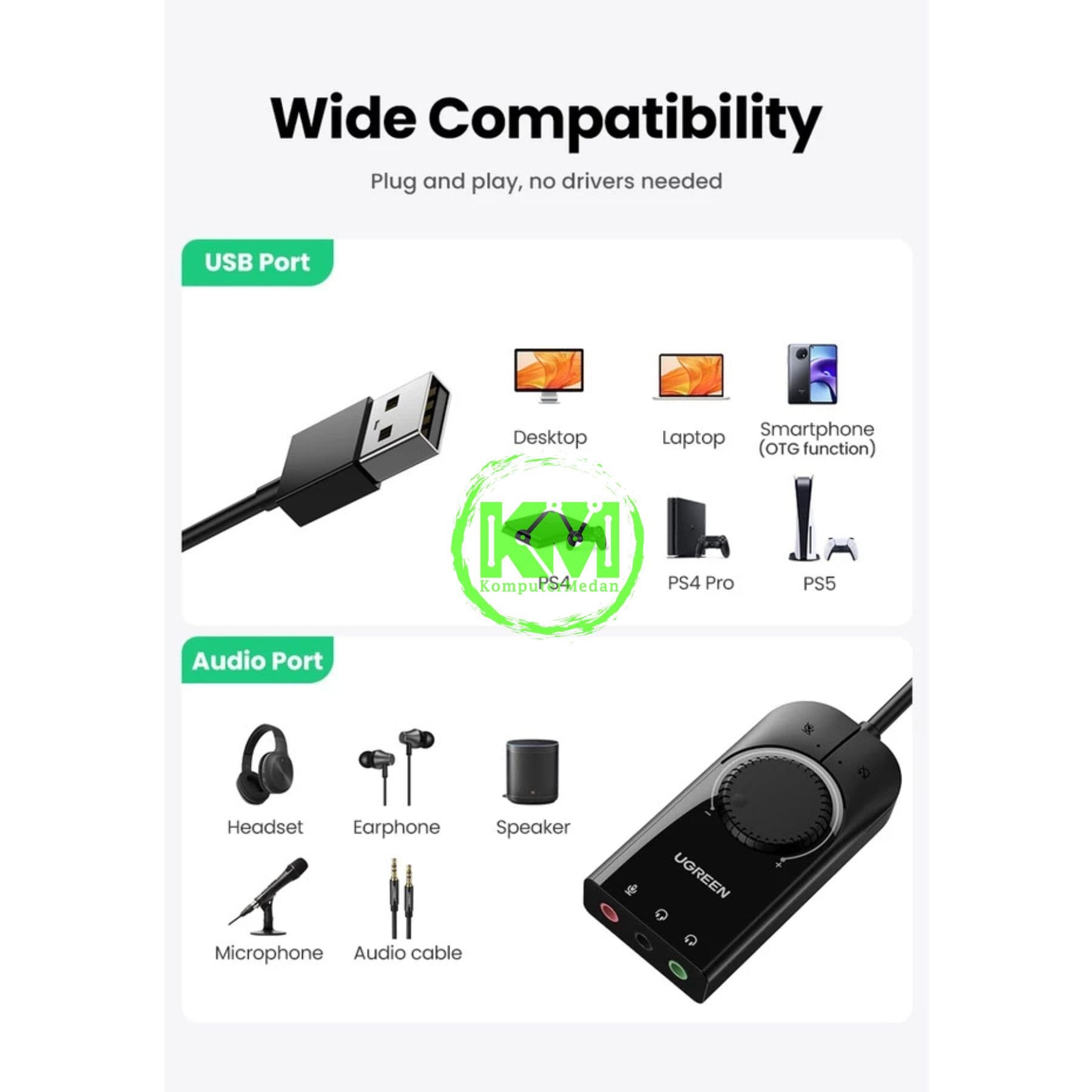 UGREEN USB EXTERNAL STEREO SOUND ADAPTER CABLE 15CM - CM129 PN 40964 - Image 3