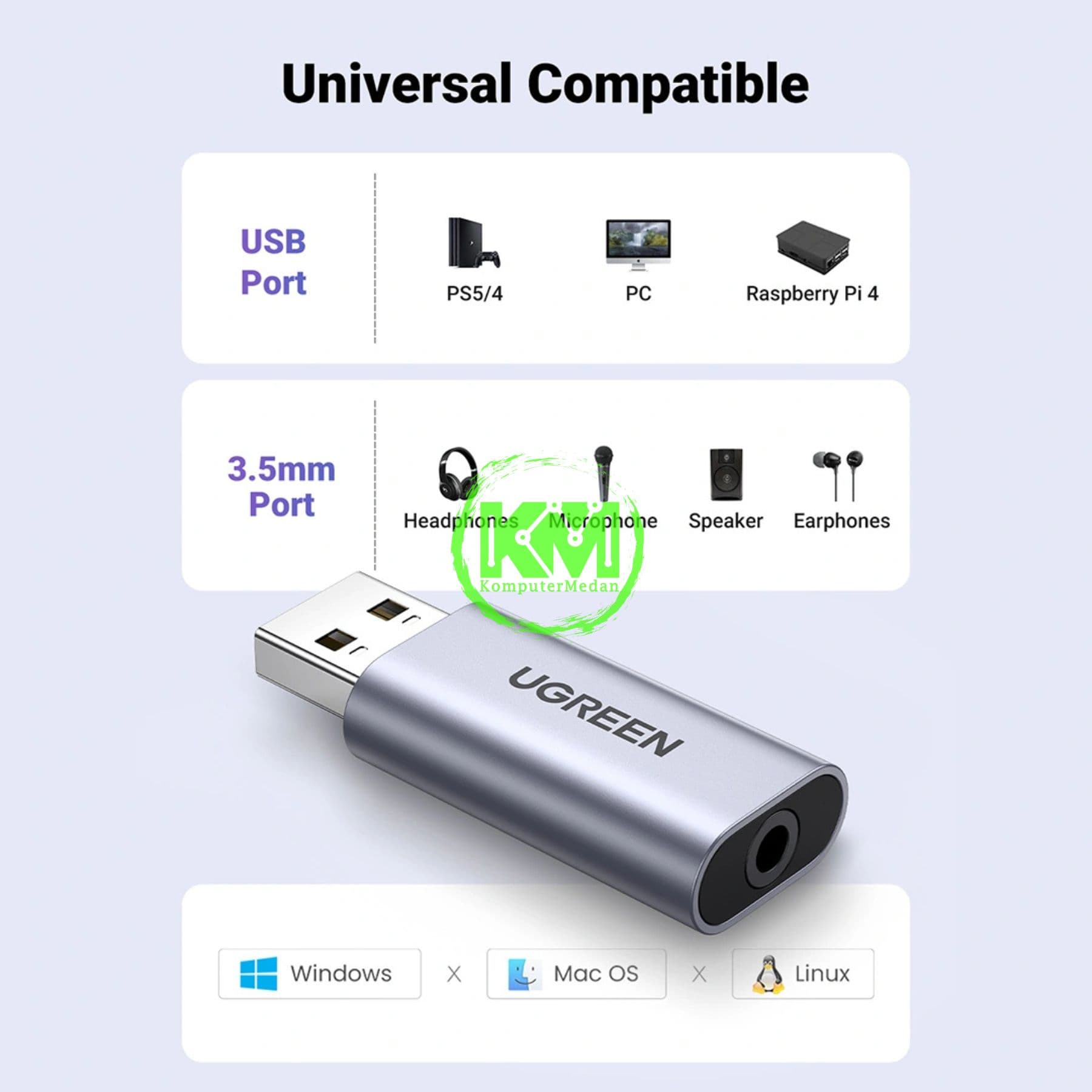 UGREEN ADAPTER AUDIO USB 2.0 TO 3.5MM / 80864 - Image 4