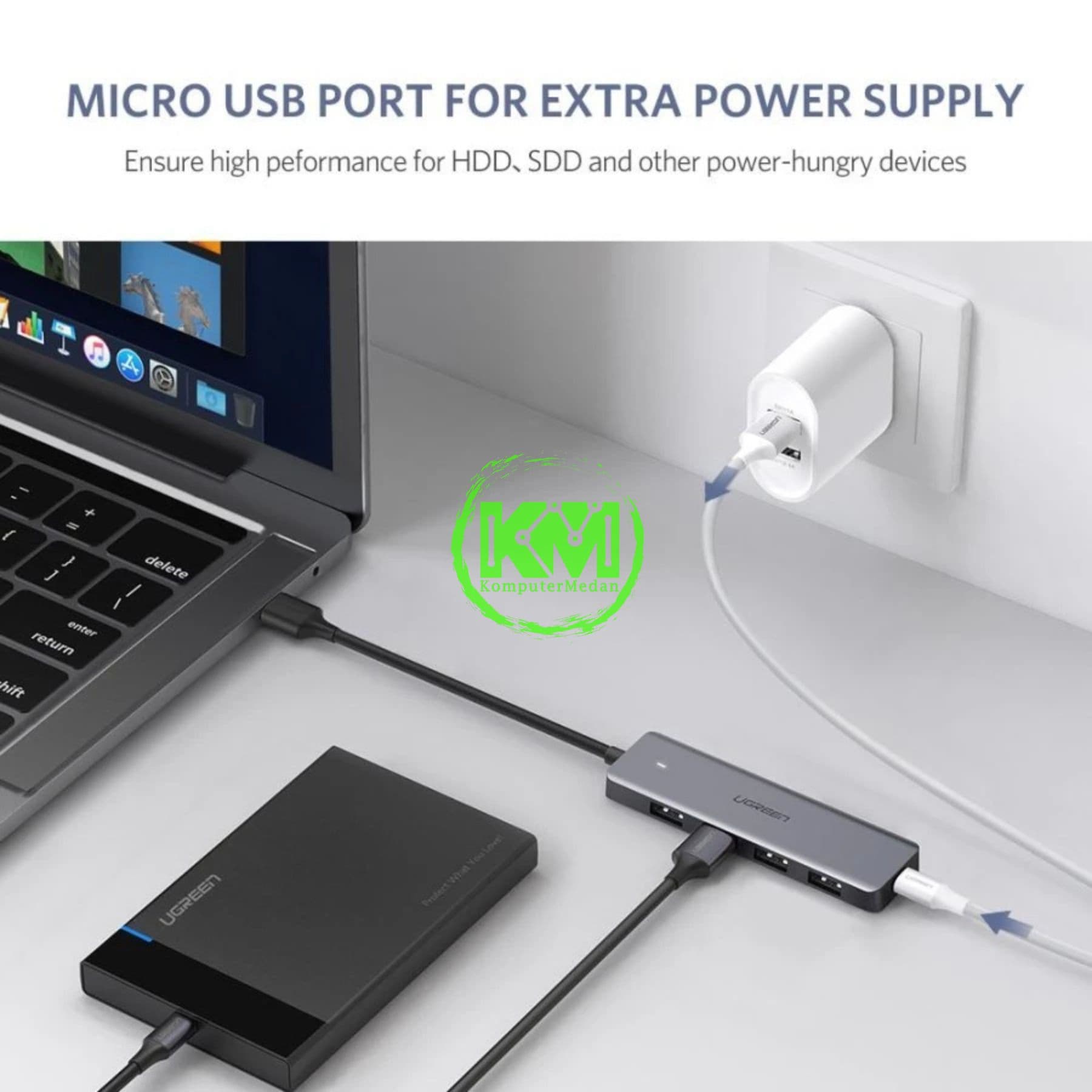UGREEN (4IN1) USB-A 3.0 TO 4-PORT HUB + MICRO USB (POWER) - CM219 PN 50985 - Image 3