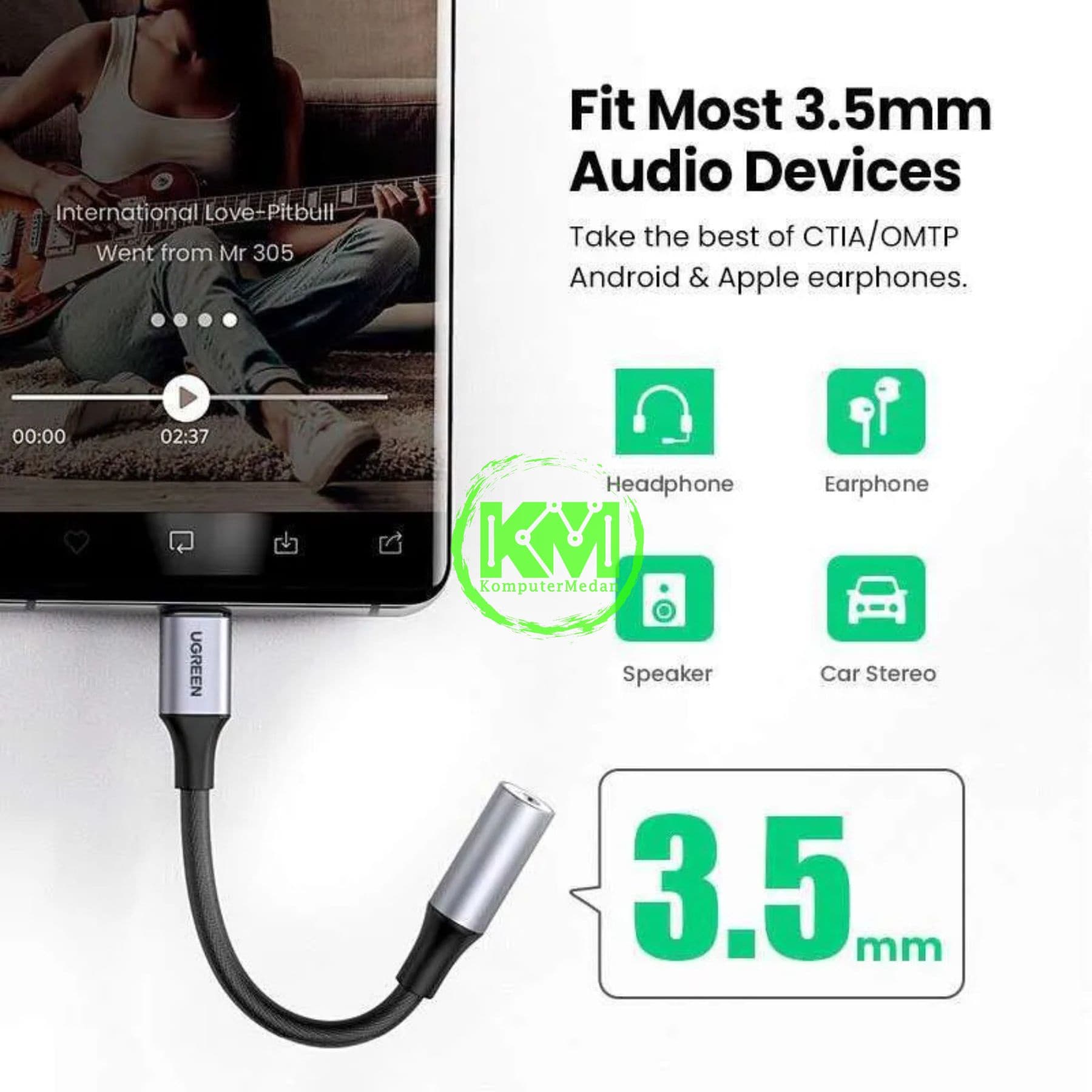 UGREEN SPLITTER AUDIO C TO 3.5MM DAC 10CM GRAY - PN 80154 - Image 3