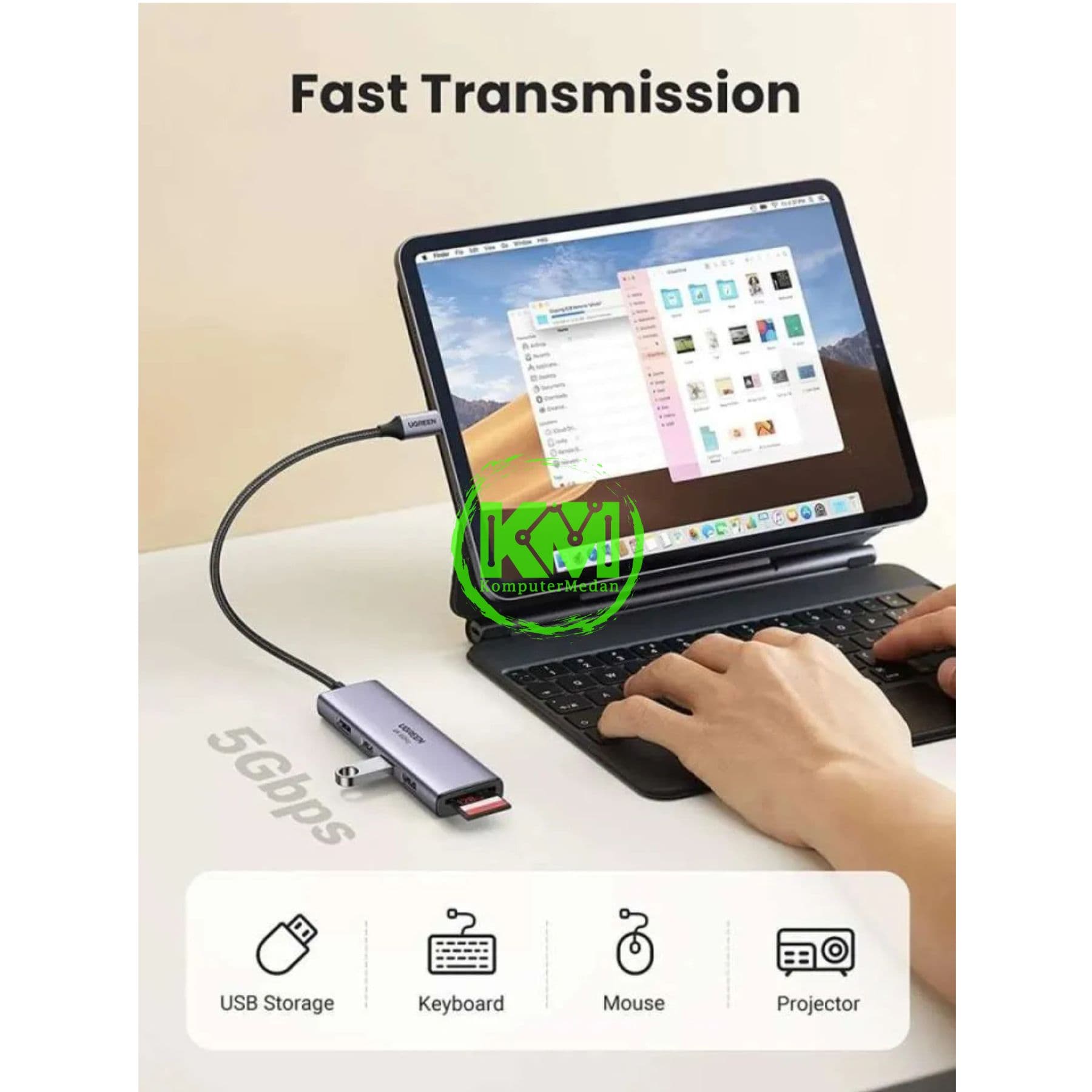 UGREEN HUB TYPE C 6IN1 HUB 4 PORT USB 3.0 - PN 20956A - Image 4