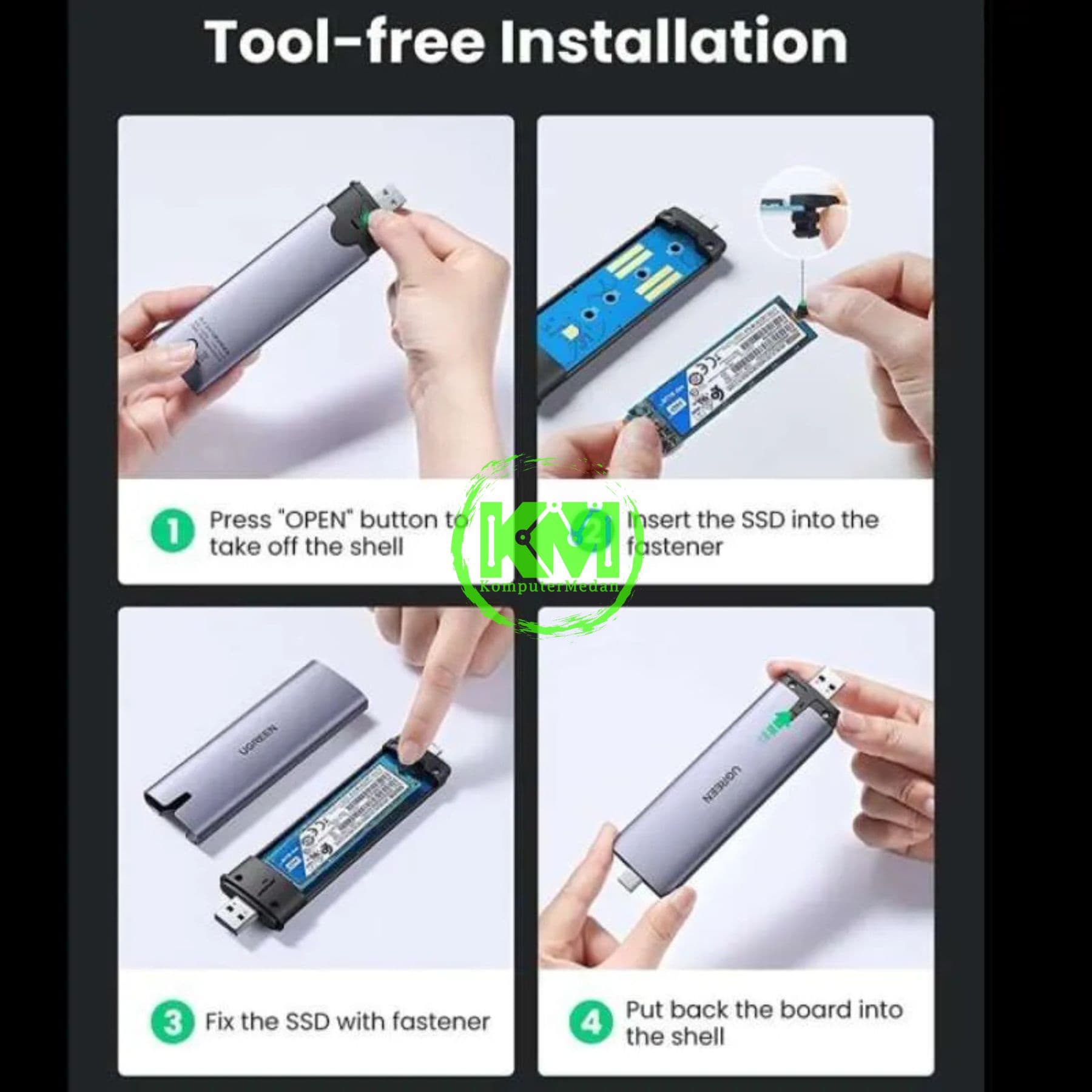 UGREEN ENCLOSURE M.2 SATA TO USB-C 3.1 & USB-A 3.0 / 70533 - Image 4