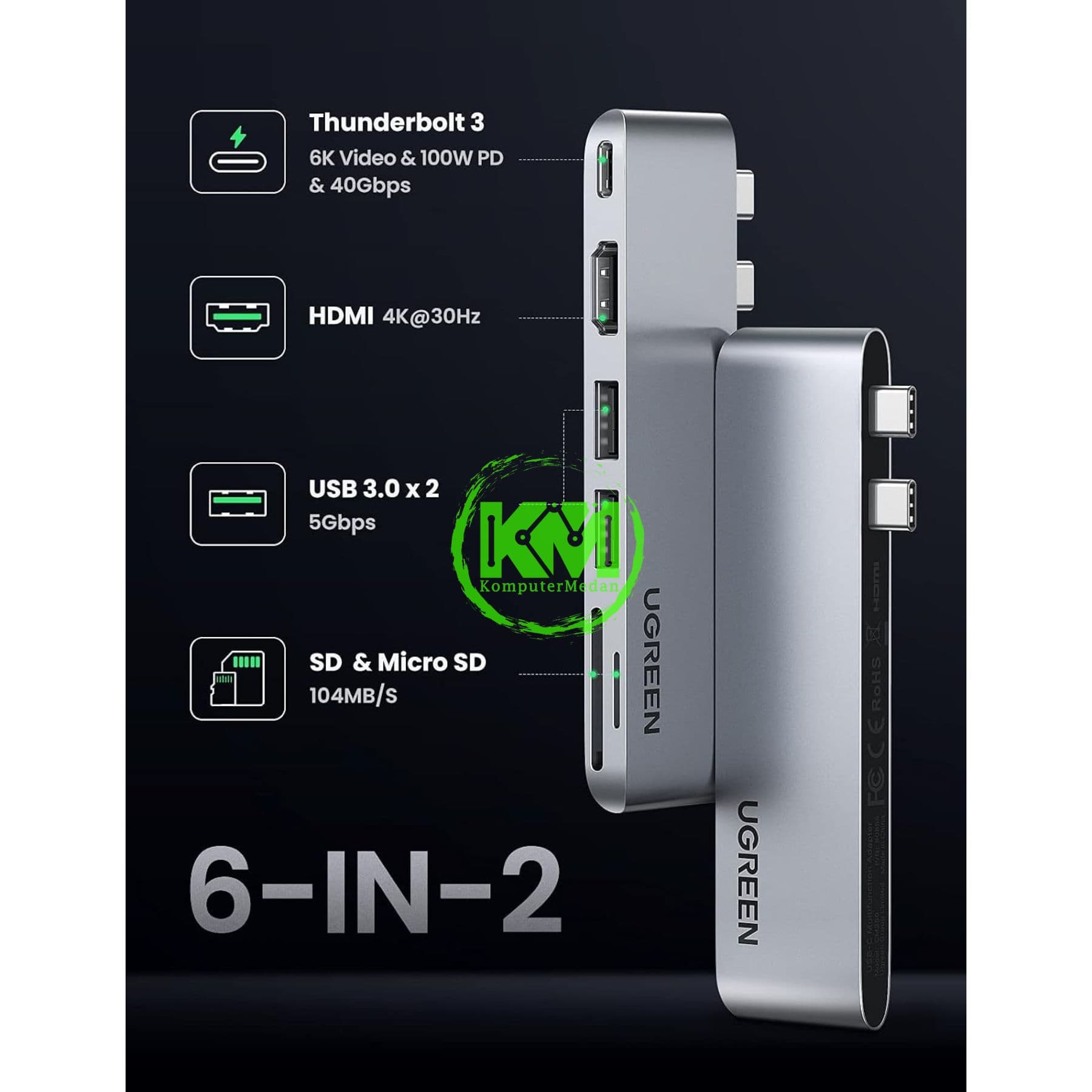 UGREEN HUB DUAL-C 6 IN 1 / 60560 - Image 6