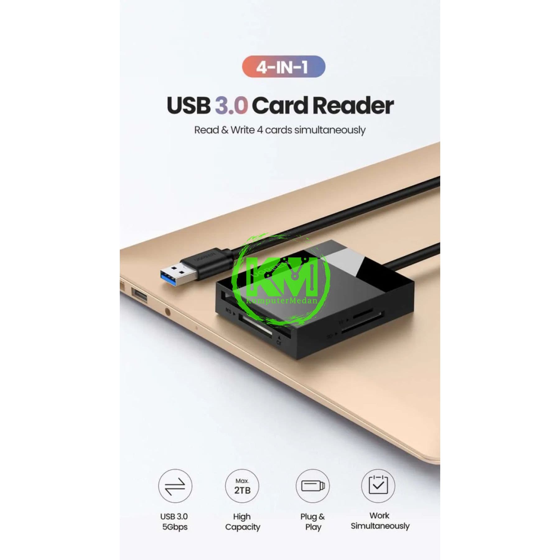 UGREEN CARD READER 4-IN-1 USB 3.0 A (CABLE 0.5M) - CR125 PN 30333 - Image 2