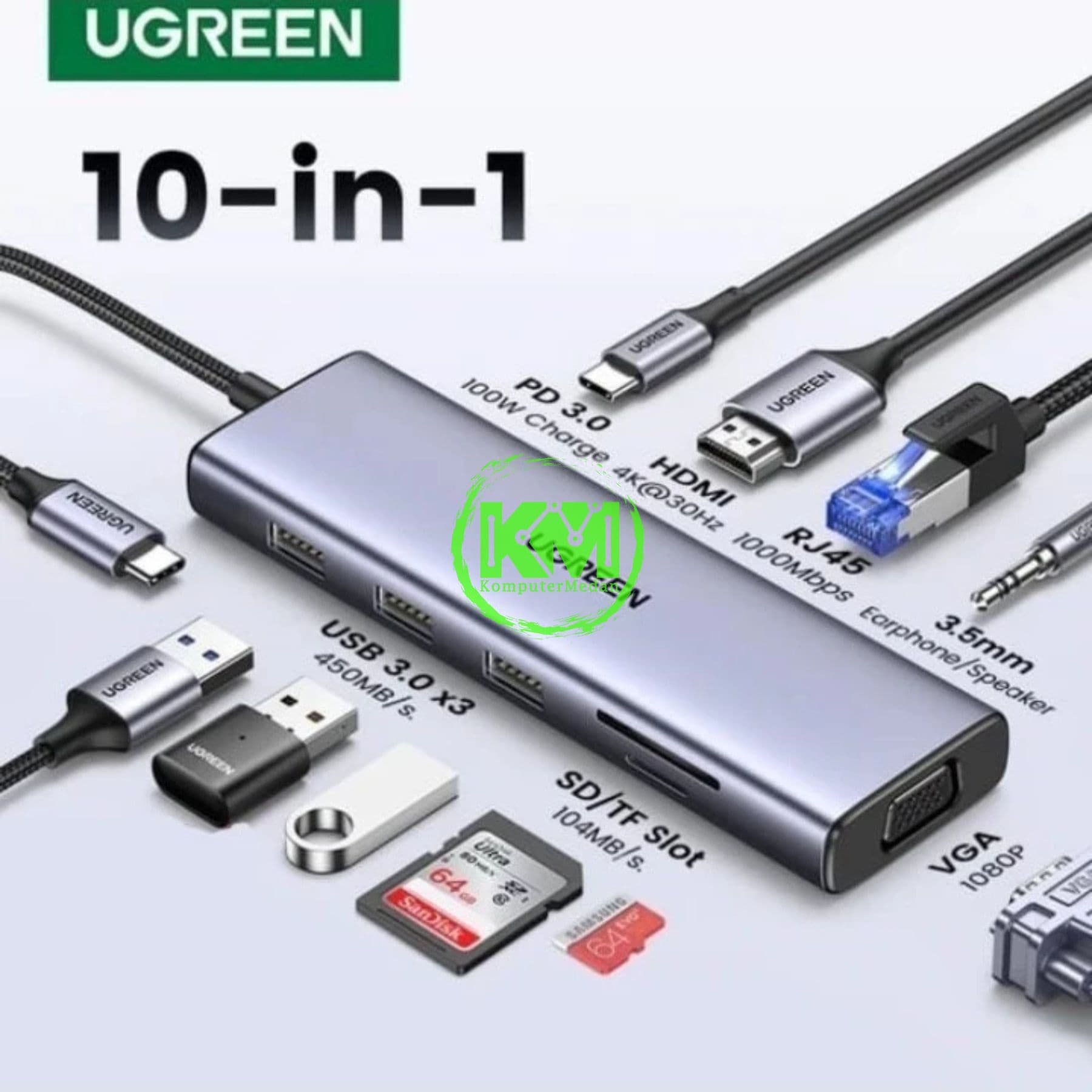 UGREEN HUB TYPE C 10IN1 LITE GREY - PN 15601 - Image 5