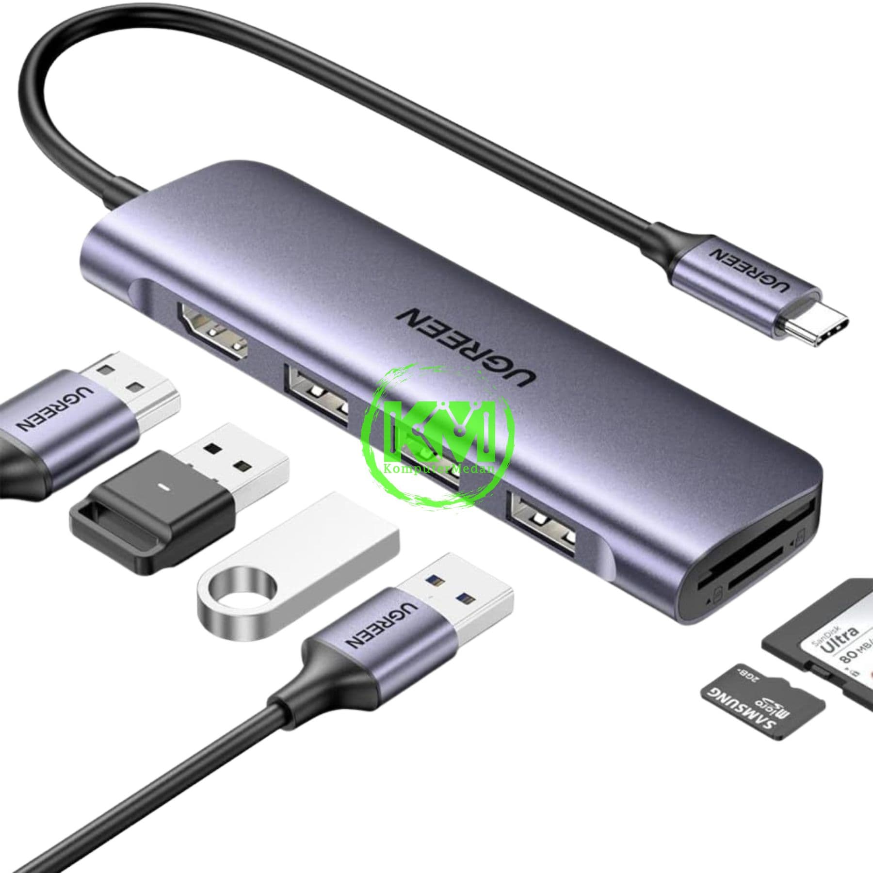 UGREEN HUB TYPE C 6IN1 HUB 4 PORT USB 3.0 - PN 20956A