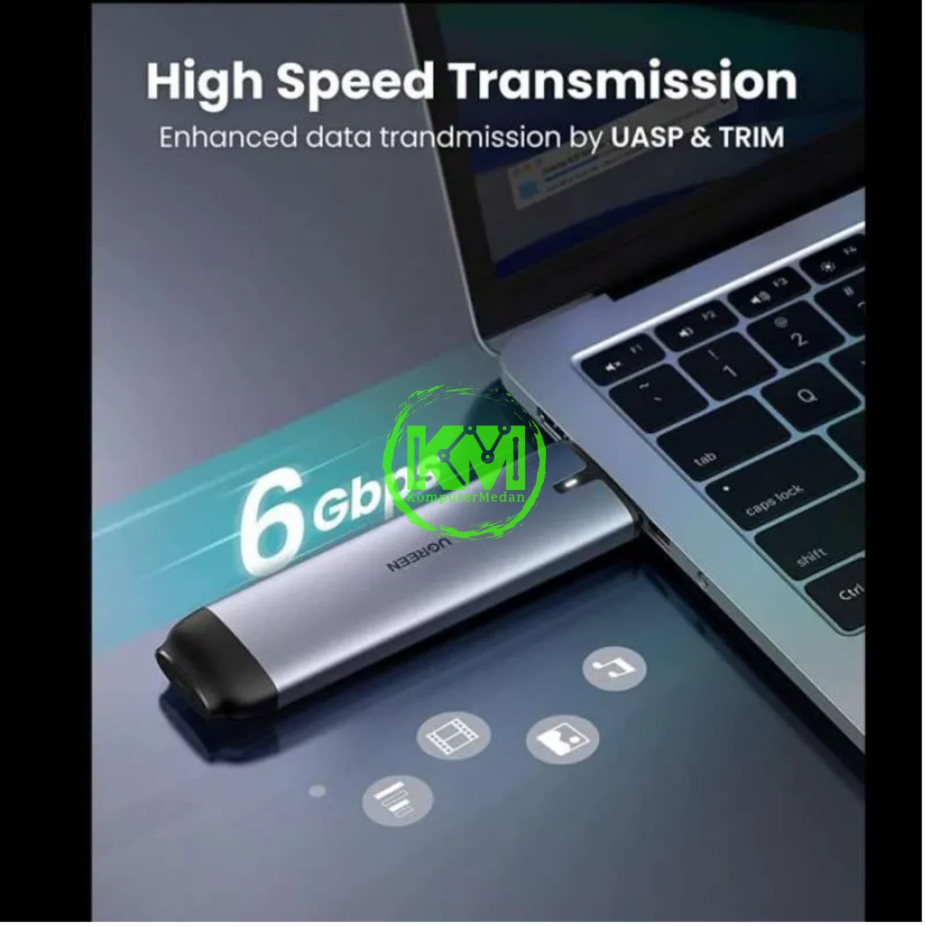 UGREEN ENCLOSURE M.2 SATA TO USB-C 3.1 & USB-A 3.0 / 70533 - Image 3