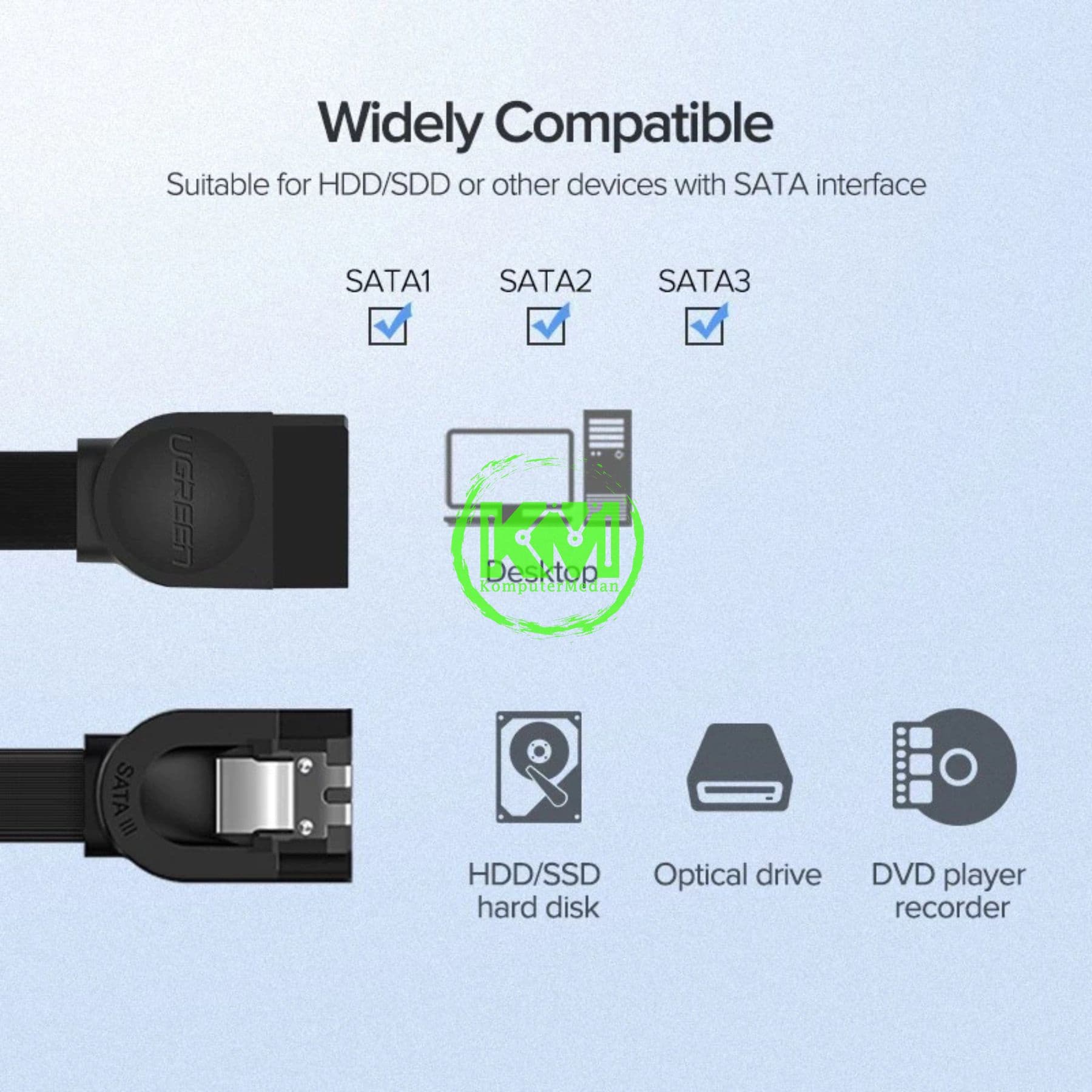 UGREEN FLAT ANGLED CABLE SATA-3 50CM BLACK / 30797 - Image 6