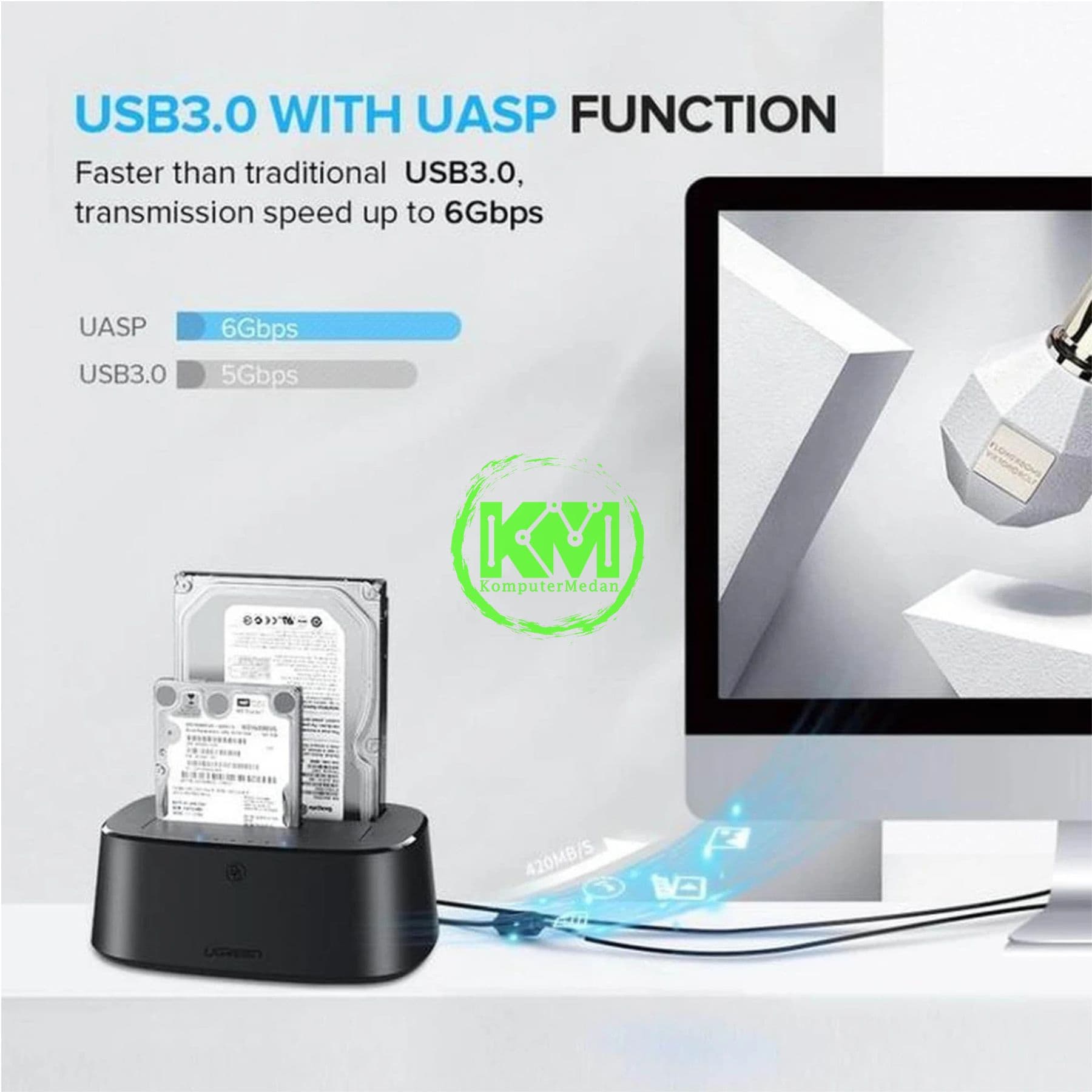 UGREEN USB 3.0 TO SATA DUAL SLOT HARD DRIVE DOCKING STATION / 50857 - Image 6