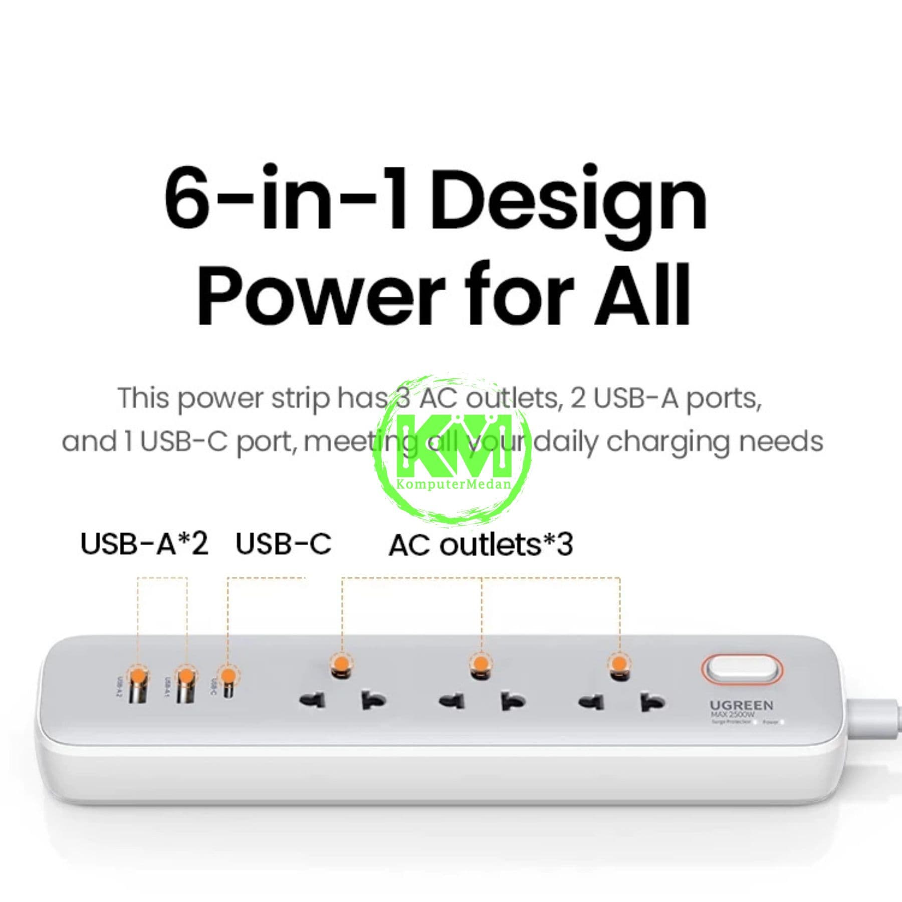 UGREEN POWERSTRIP 30W WHITE / 15143 - Image 2