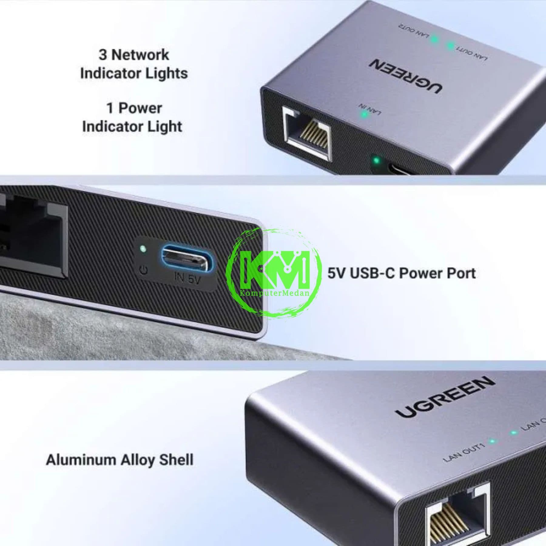 UGREEN ADAPTER RJ45 SPLITTER 1000MBPS GRAY / 45311 - Image 4