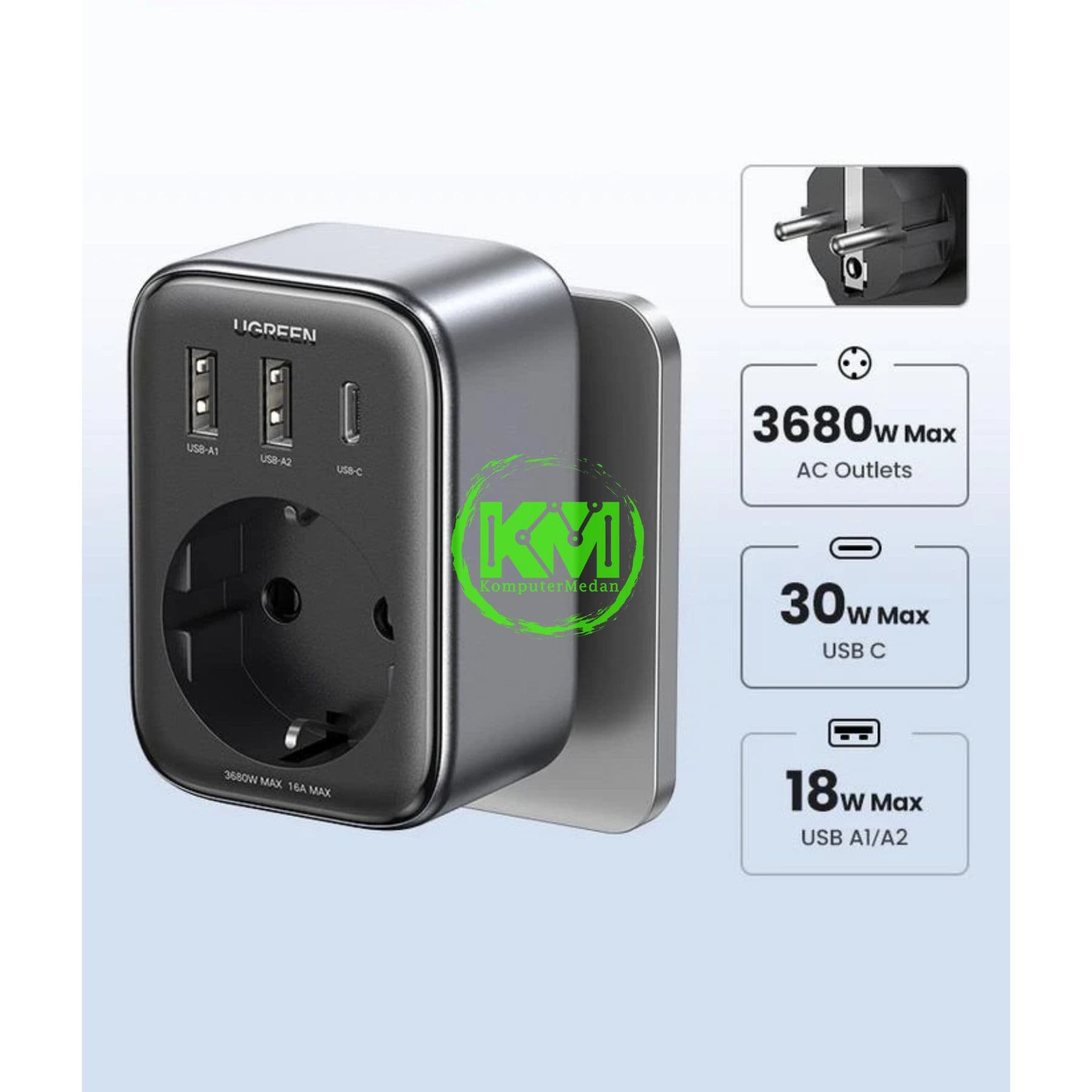 UGREEEN OUTLET EXTENDER 30W GRAY - PN 90613 - Image 3