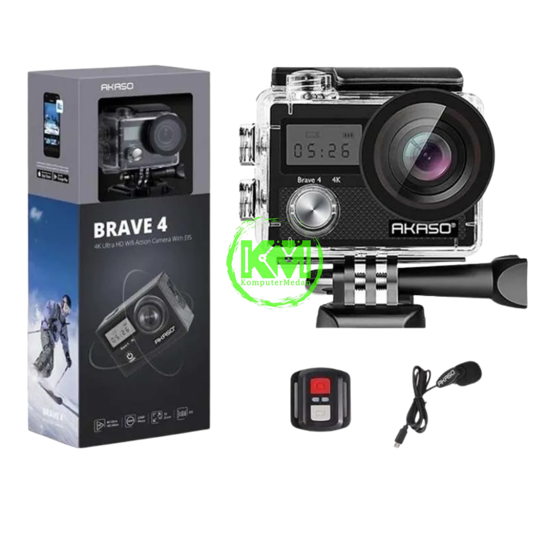 AKASO ACTION CAMERA BRAVE 4 WITH MIC AND LEXAR SUNEAST MICROSDXC ORANGE SERIES - 64 GB