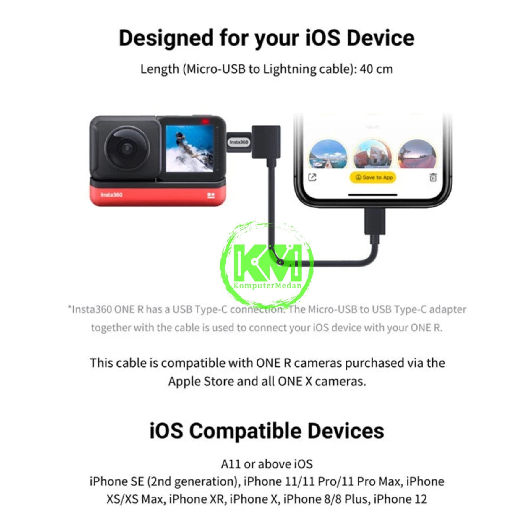 INSTA 360 ONE R TRANSFER CABLE (LIGHTNING) - Image 3