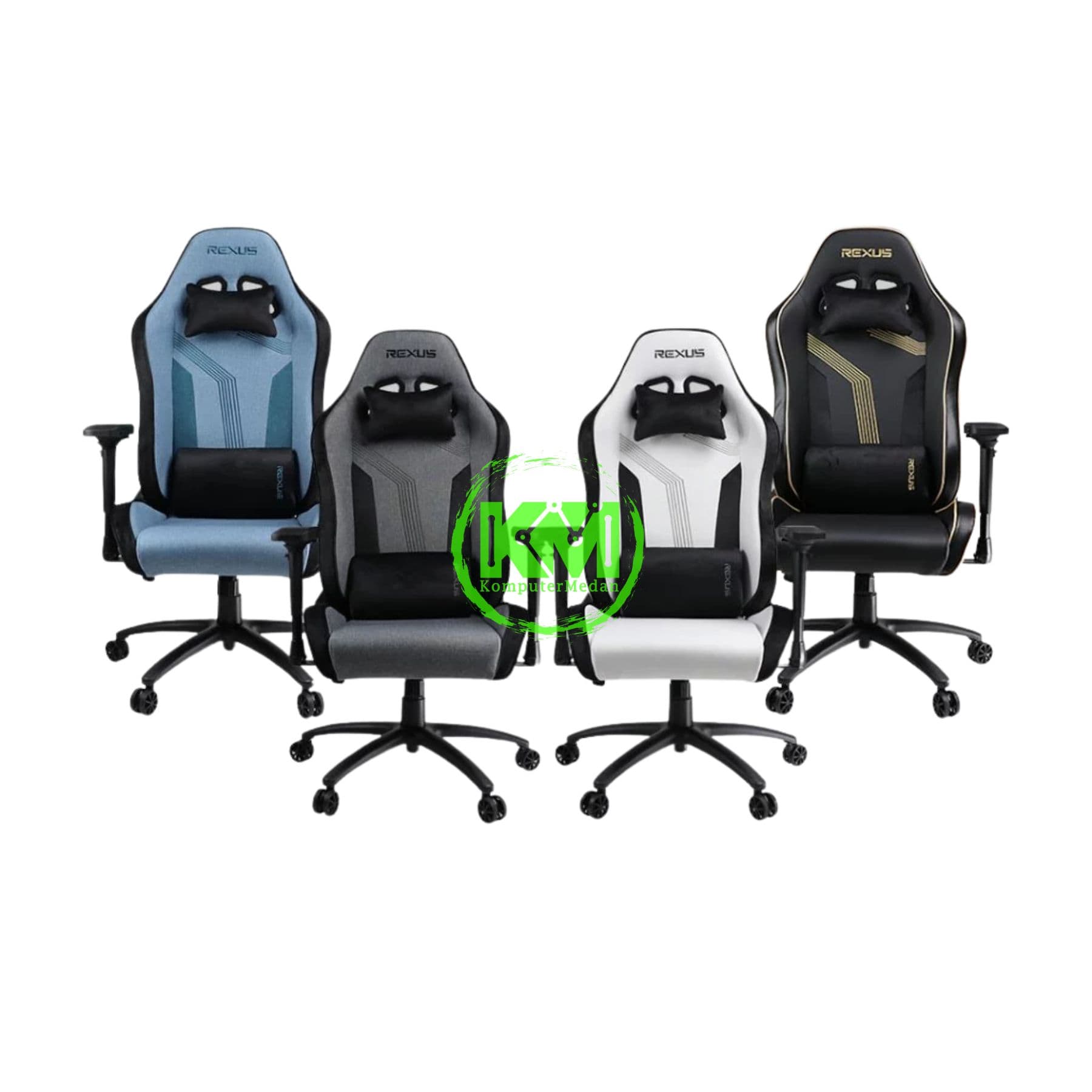 REXUS STOFFA RGC-211 GAMING CHAIR - JADE BLACK, STEEL BLUE, IVORY WHITE & ASH GREY - Image 1
