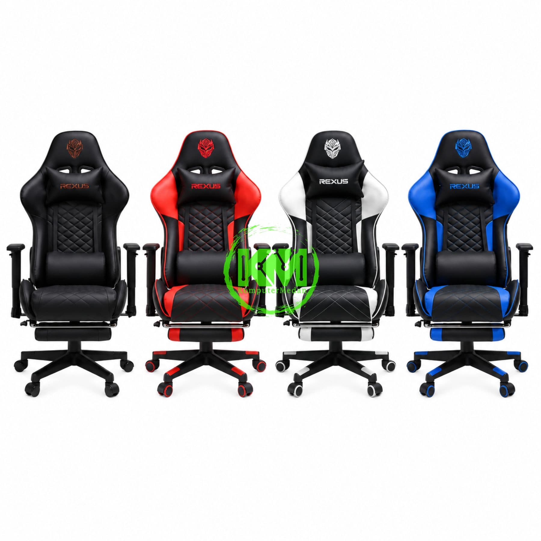REXUS RGC-100 MAX FOOTREST GAMING CHAIR - BLACK, RED, WHITE & BLUE