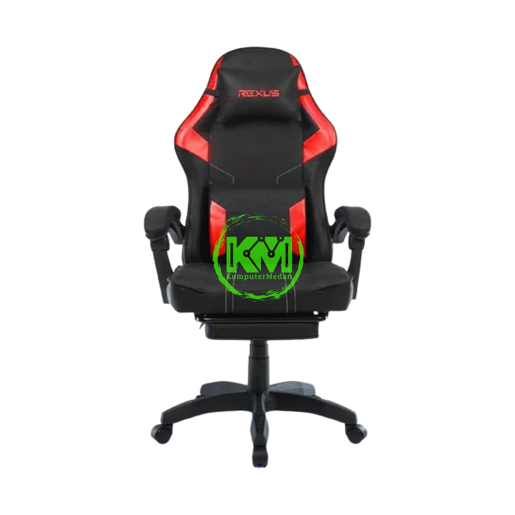 REXUS RGC-R45 FOOTREST GAMING CHAIR - FULL BLACK, BLUE, RED & WHITE - Image 4