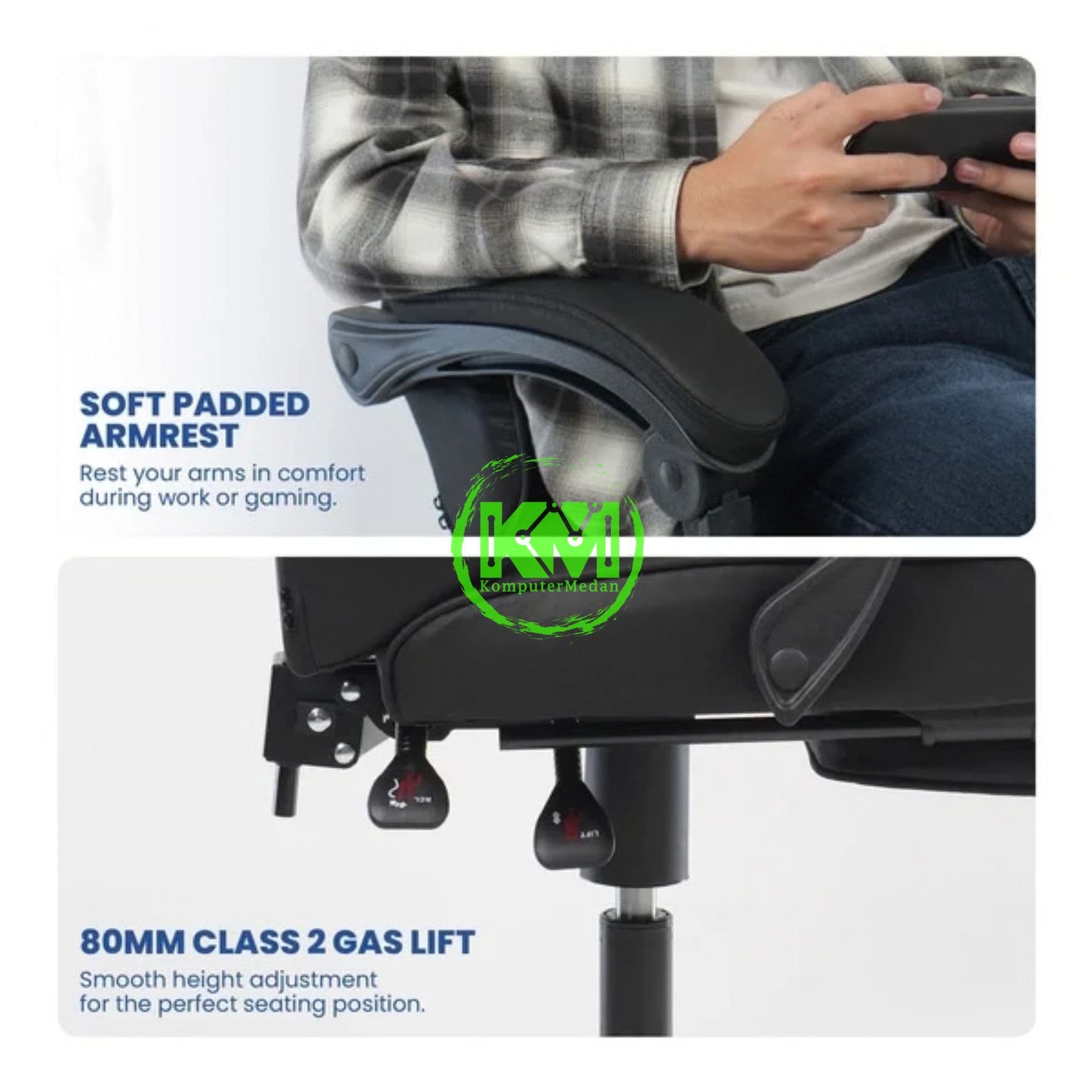 REXUS RGC-R45 FOOTREST GAMING CHAIR - FULL BLACK, BLUE, RED & WHITE - Image 6