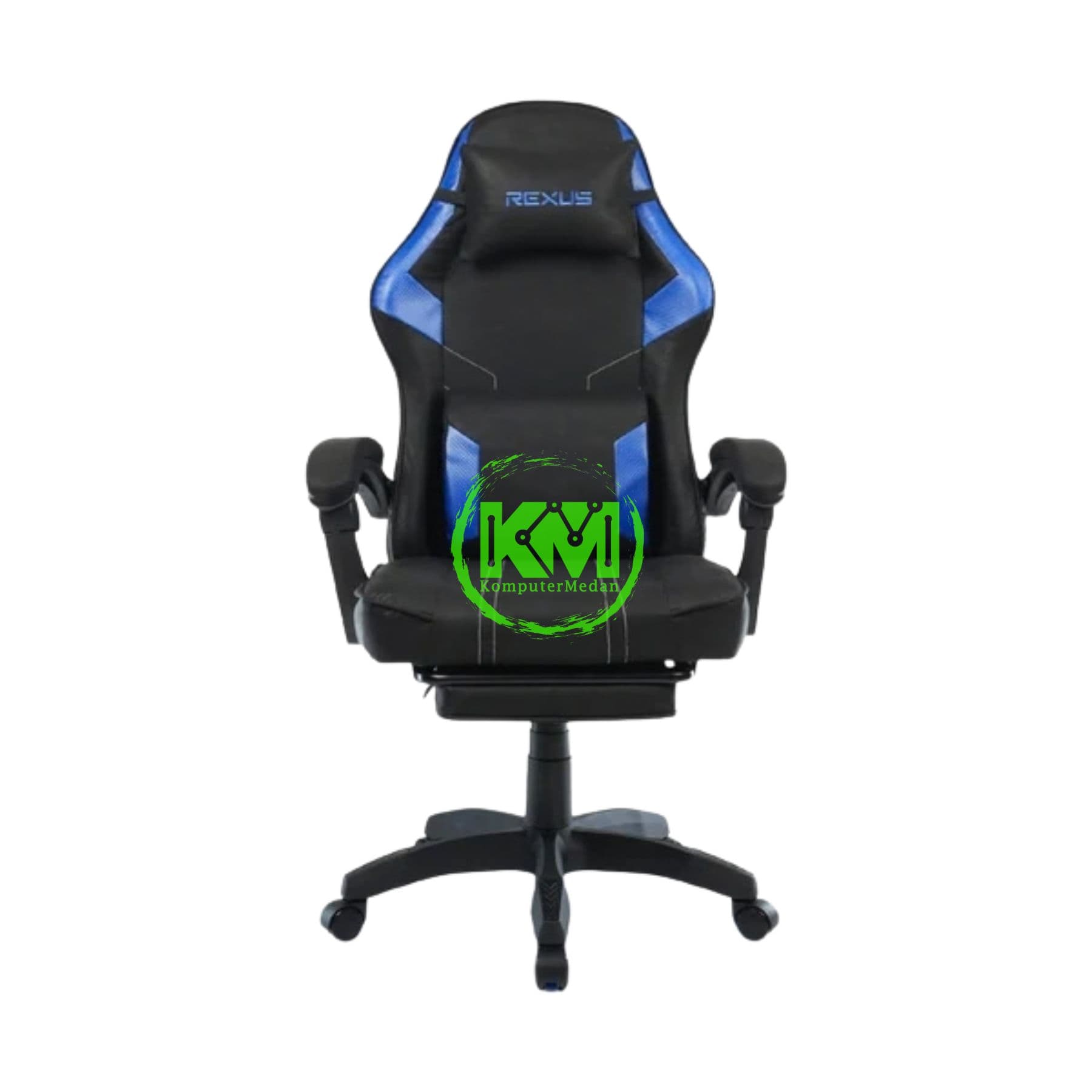 REXUS RGC-R45 FOOTREST GAMING CHAIR - FULL BLACK, BLUE, RED & WHITE - Image 3