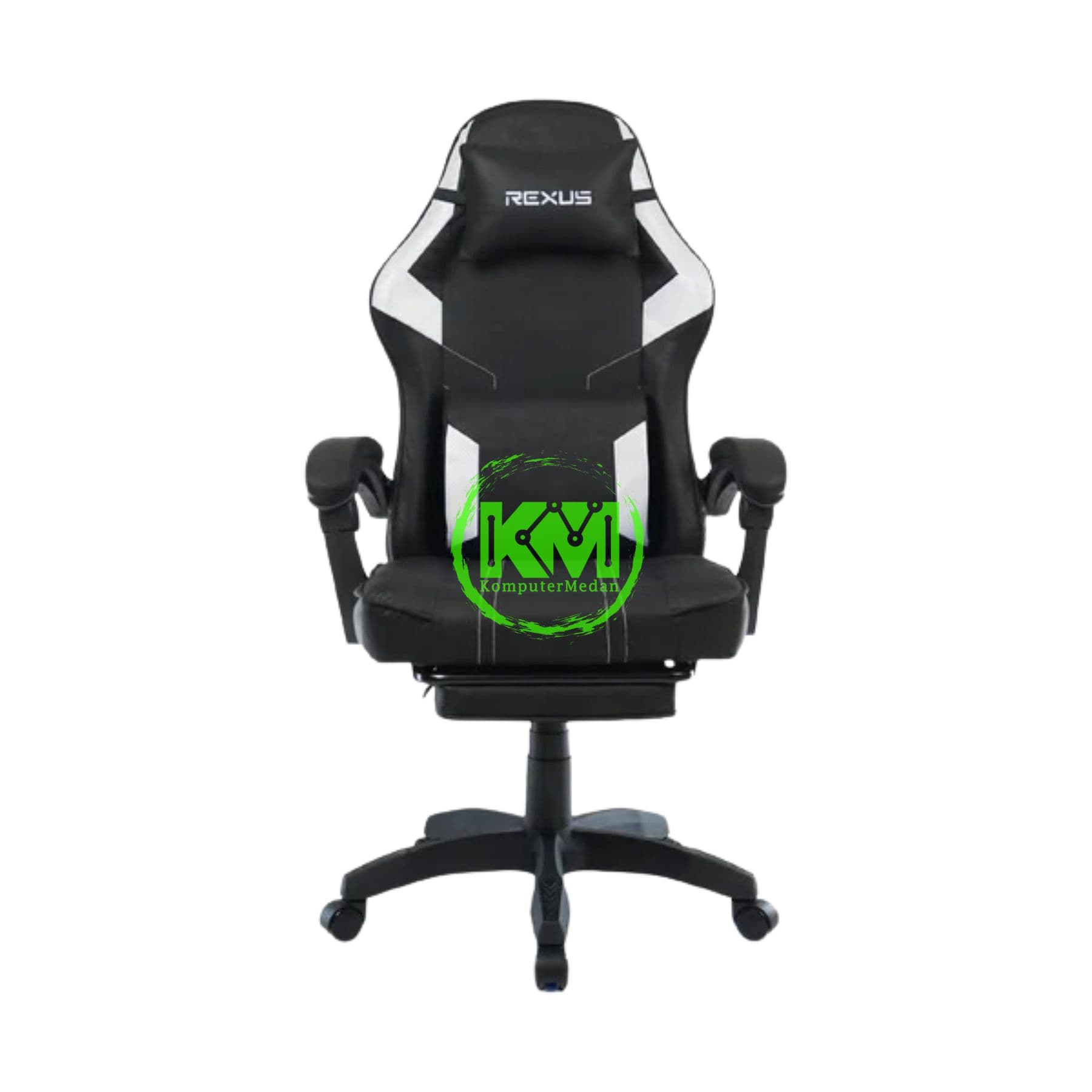 REXUS RGC-R45 FOOTREST GAMING CHAIR - FULL BLACK, BLUE, RED & WHITE - Image 5