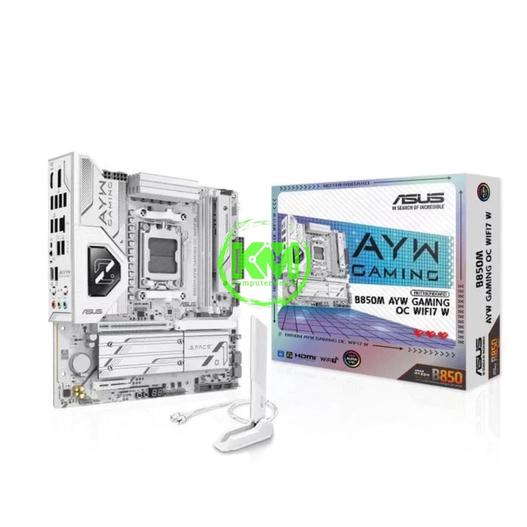 ASUS B850M-AYW GAMING OC WIFI7 WHITE MOTHERBOARD - Image 1