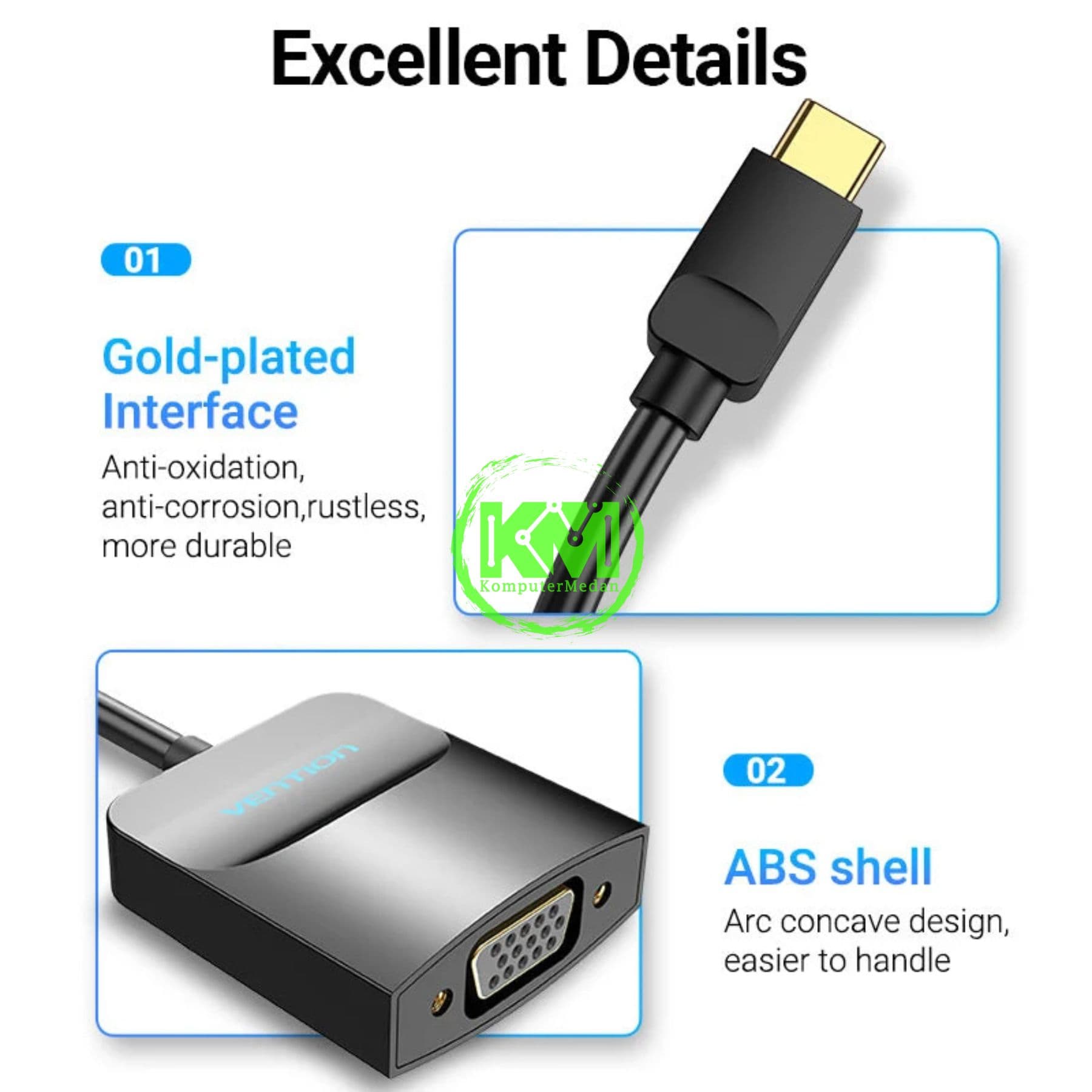 VENTION TYPE-C TO VGA ADAPTER 0.15M BLACK ABS TYPE (TDDBB) - Image 6