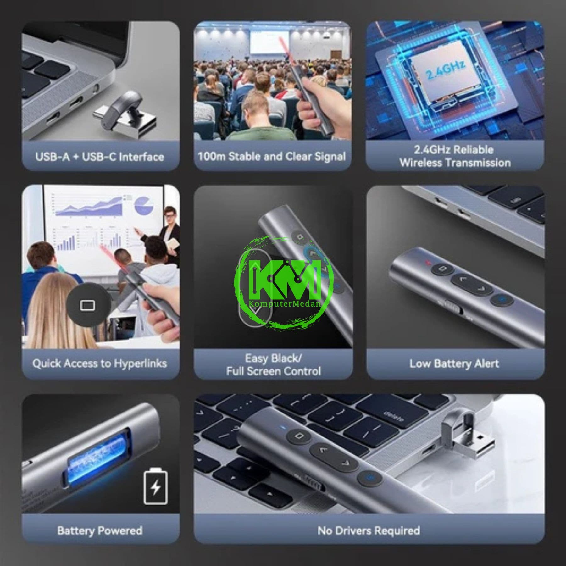 VENTION WIRELESS POWERPOINT PRESENTATION CLICKER WITH RED LASER POINTER - GRAY (KQIH0) - Image 3