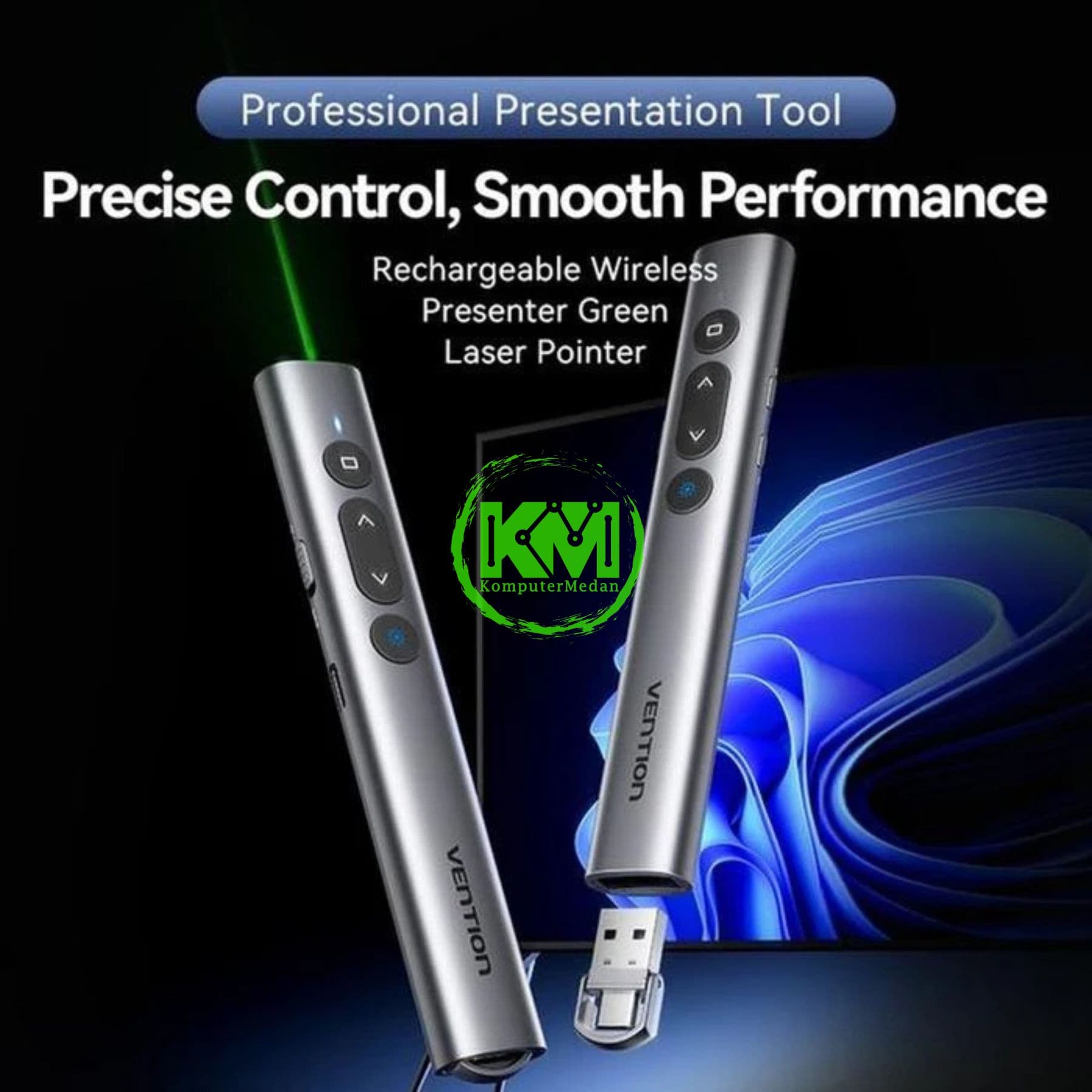 VENTION WIRELESS POWERPOINT PRESENTATION CLICKER WITH GREEN LASER POINTER - GRAY (KQJH0) - Image 2