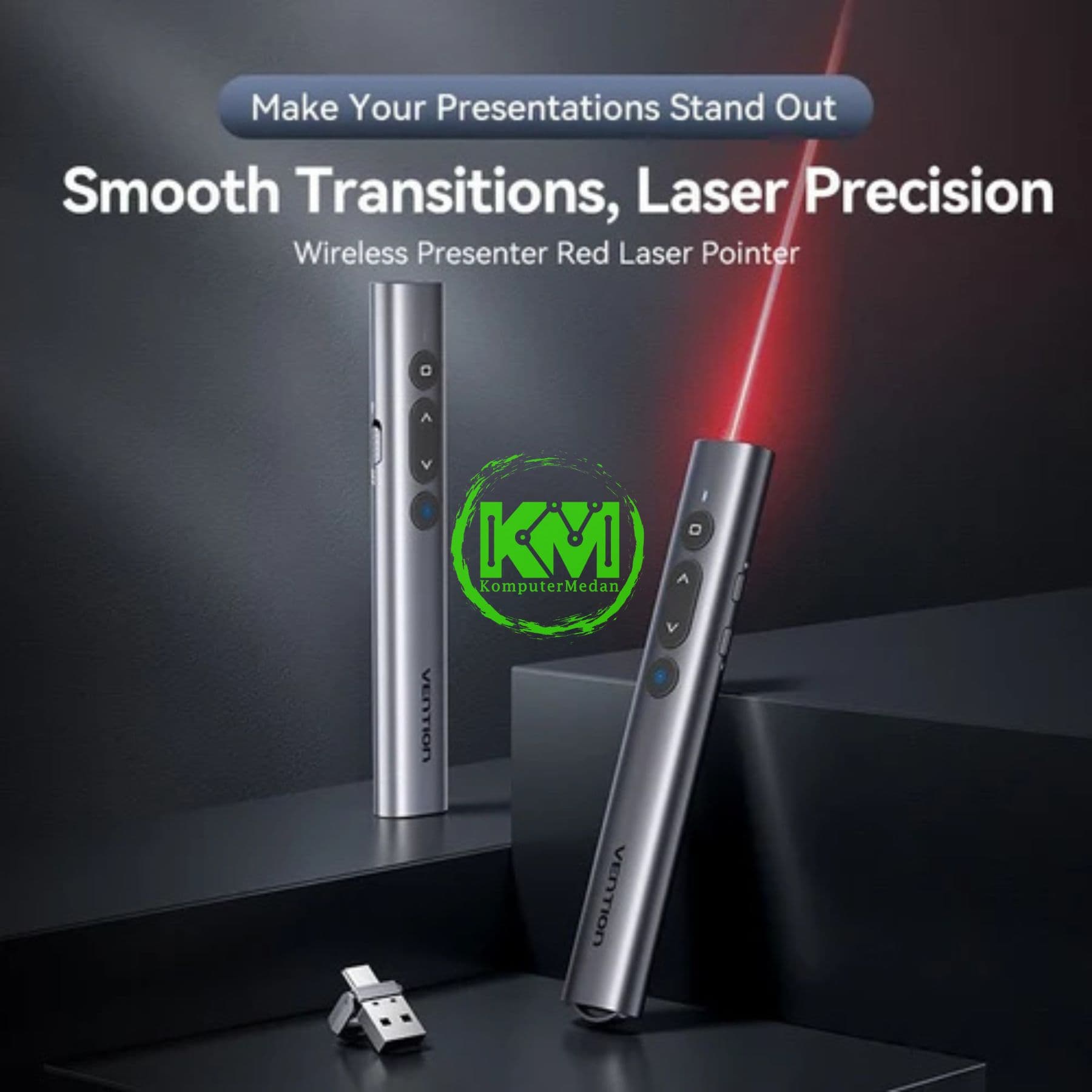 VENTION WIRELESS POWERPOINT PRESENTATION CLICKER WITH RED LASER POINTER - GRAY (KQIH0) - Image 2