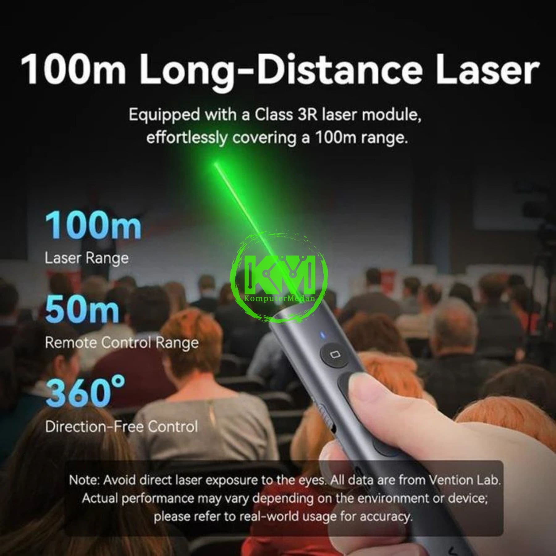 VENTION WIRELESS POWERPOINT PRESENTATION CLICKER WITH GREEN LASER POINTER - GRAY (KQJH0) - Image 4