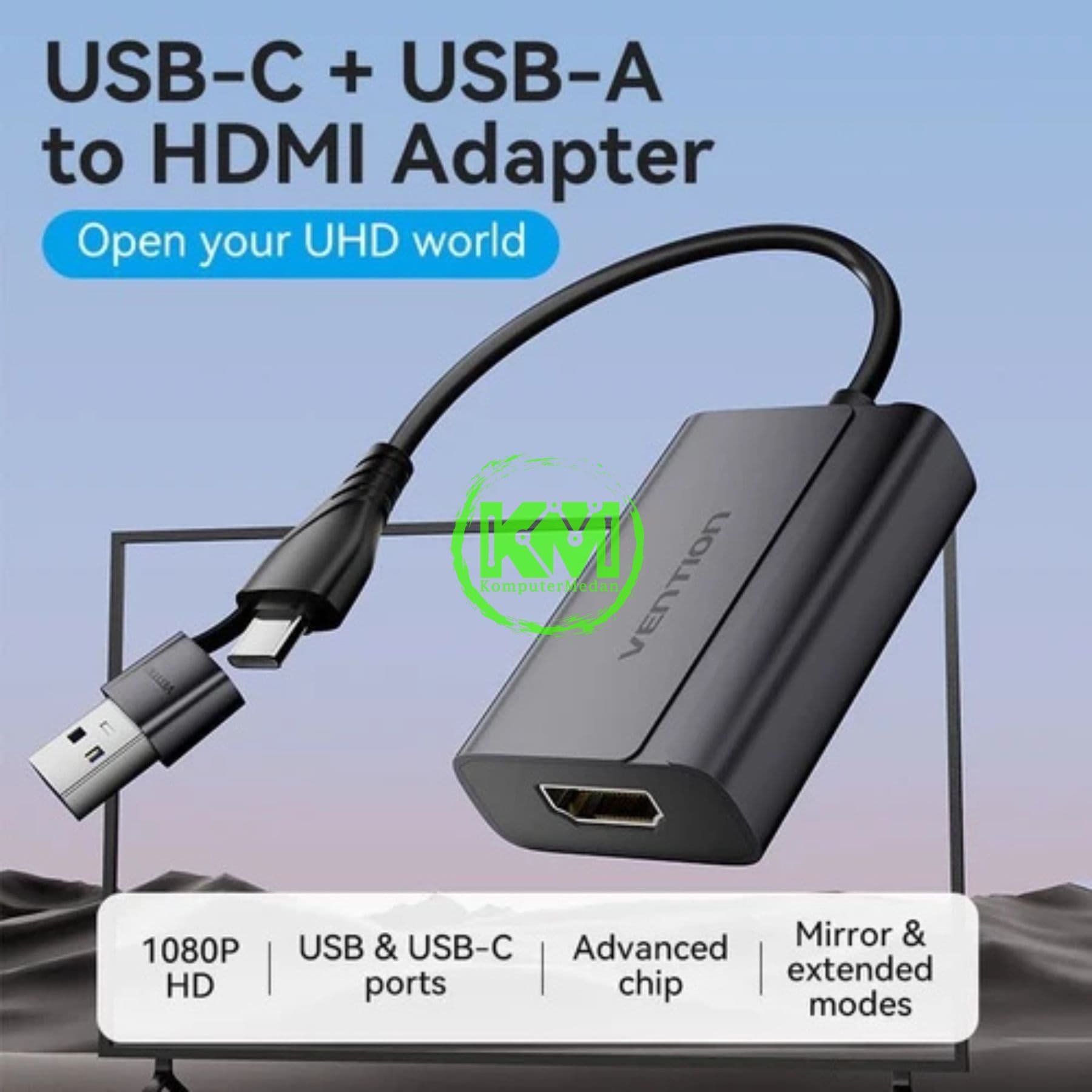 VENTION USB-C + USB-A TO HDMI ADAPTER 0.15M GRAY ALUMINIUM ALLOY TYPE (ACYHB) - Image 3