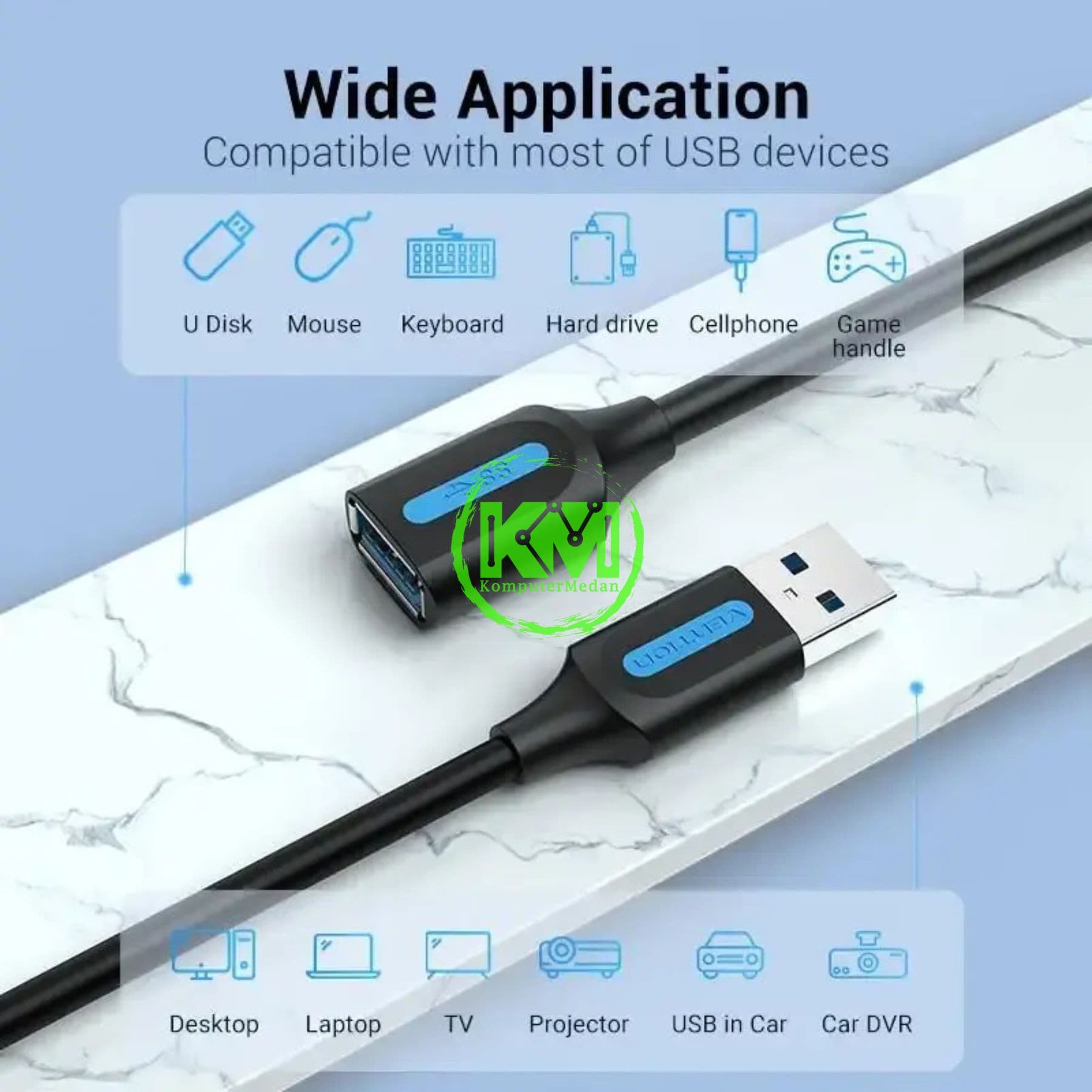 VENTION USB 3.0 A MALE TO A FEMALE EXTENSION CABLE 3M BLACK PVC TYPE (CBHBI) - NP - Image 4