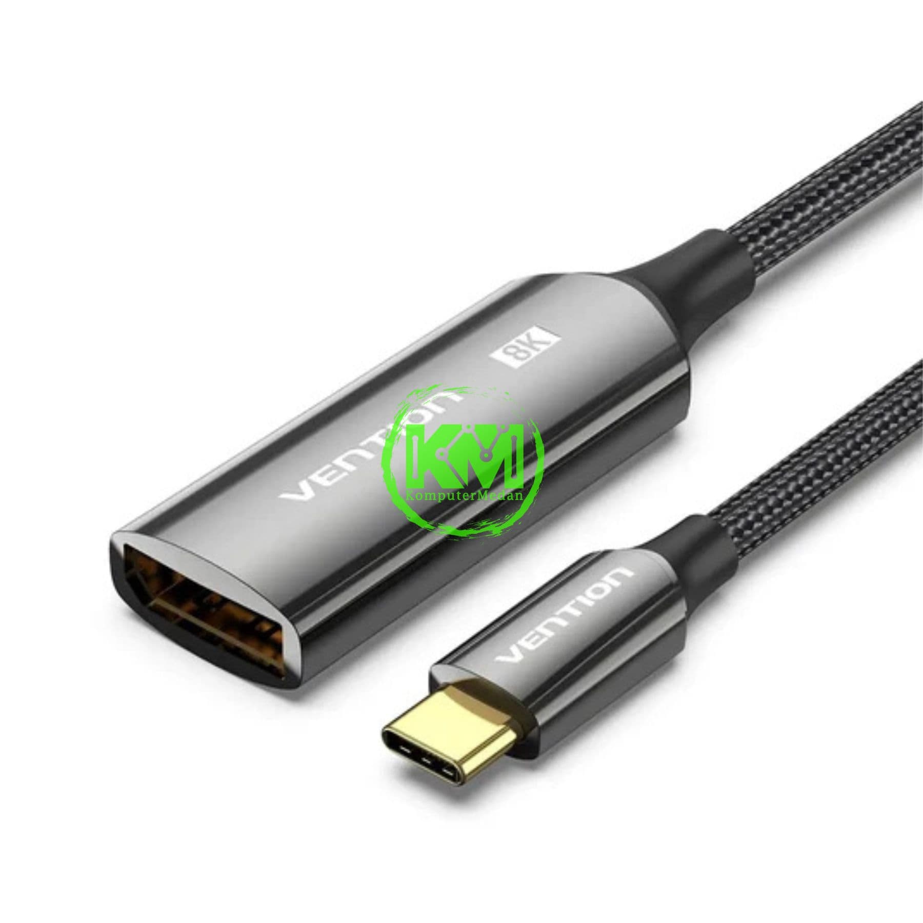 VENTION COTTON BRAIDED USB-C TO DP 8K CONVERTER 0.25M BLACK ZINC ALLOY TYPE (CRGBC) - NP - Image 2